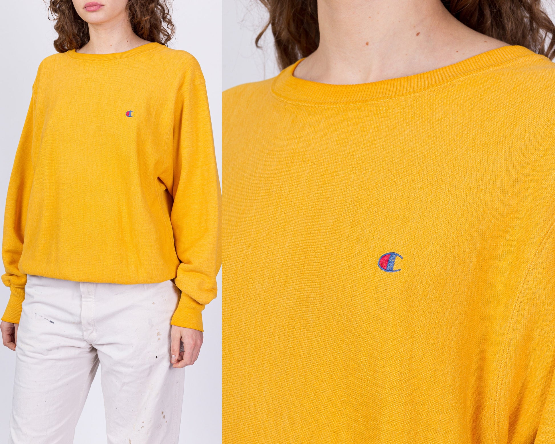 80s 90s Champion Weave Yellow Sweatshirt - Men's Medium, Women – Apple