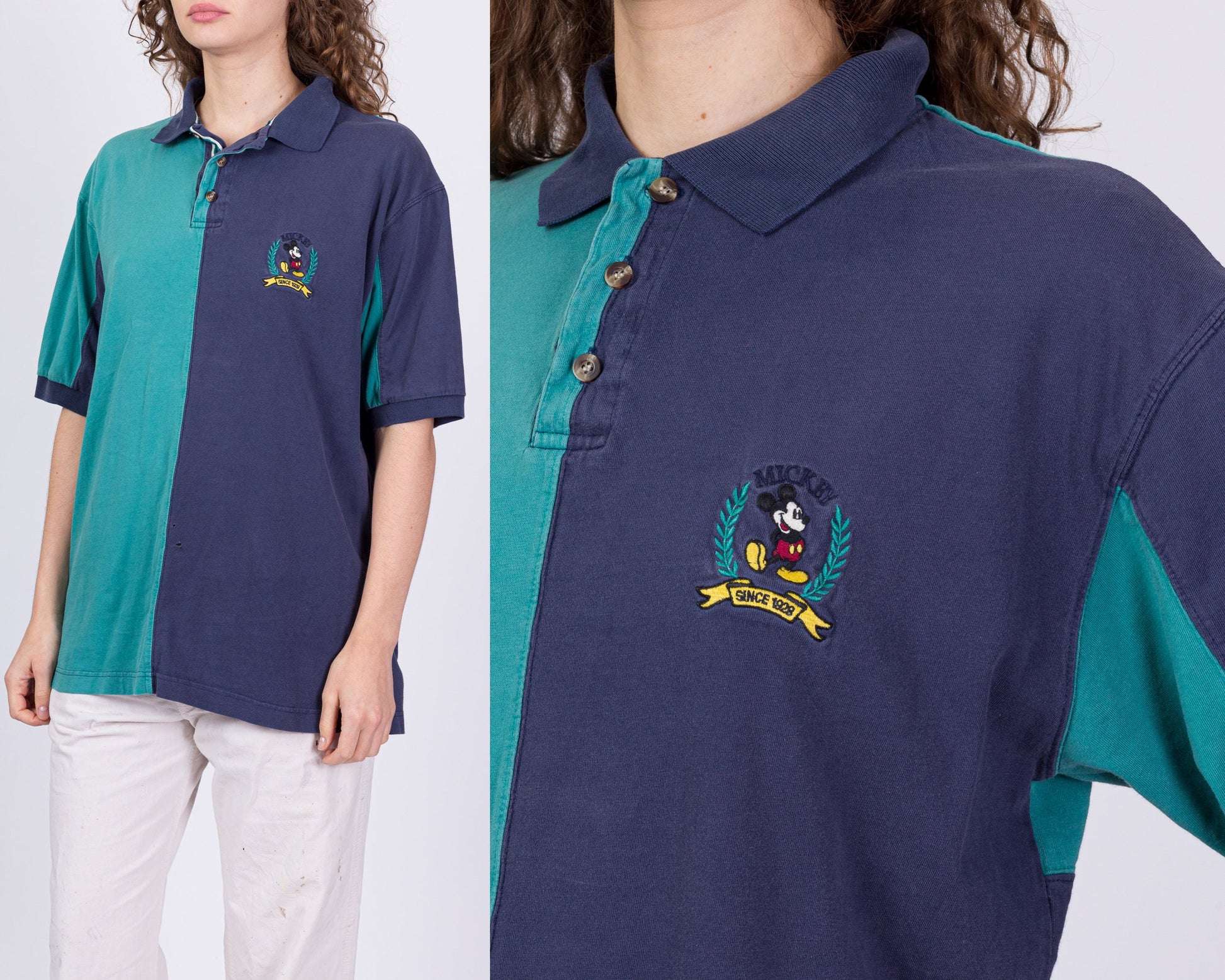 90s Mickey Mouse Color Block Polo - Unisex Large 