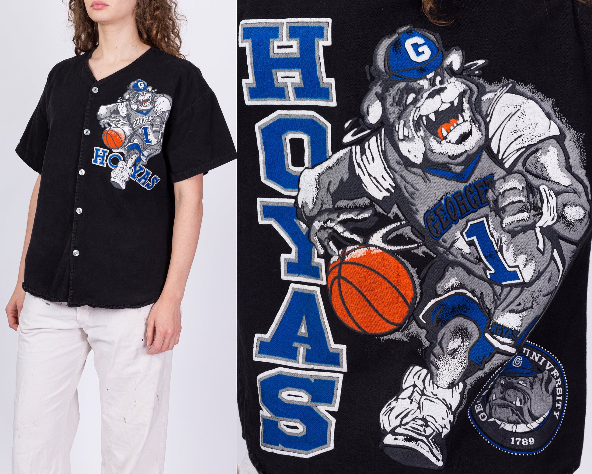 Vintage Georgetown Hoyas Button Up Mascot Shirt - Men's Large, Women's XL 