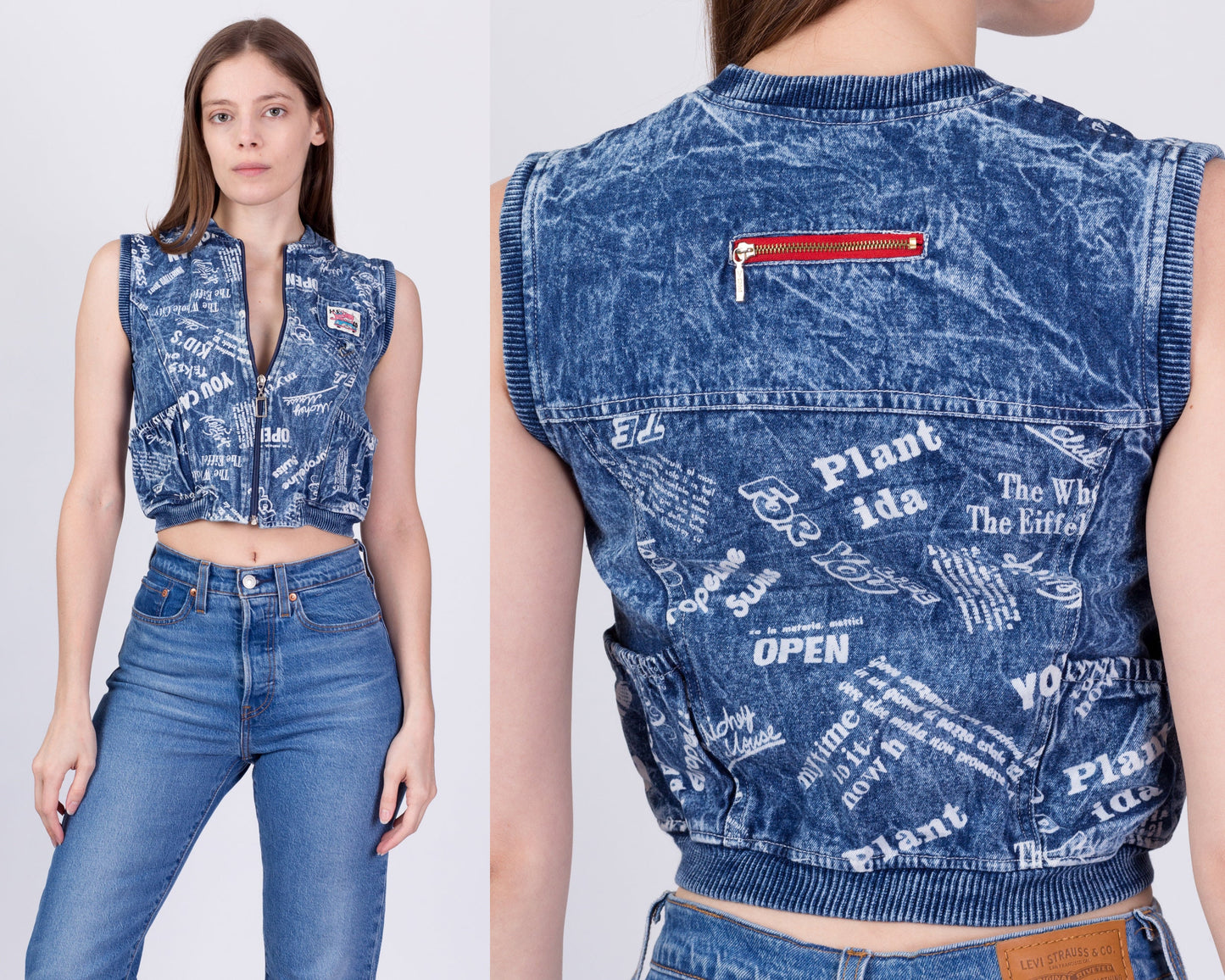 80s Acid Wash Streetwear Graphic Crop Top - Extra Small 