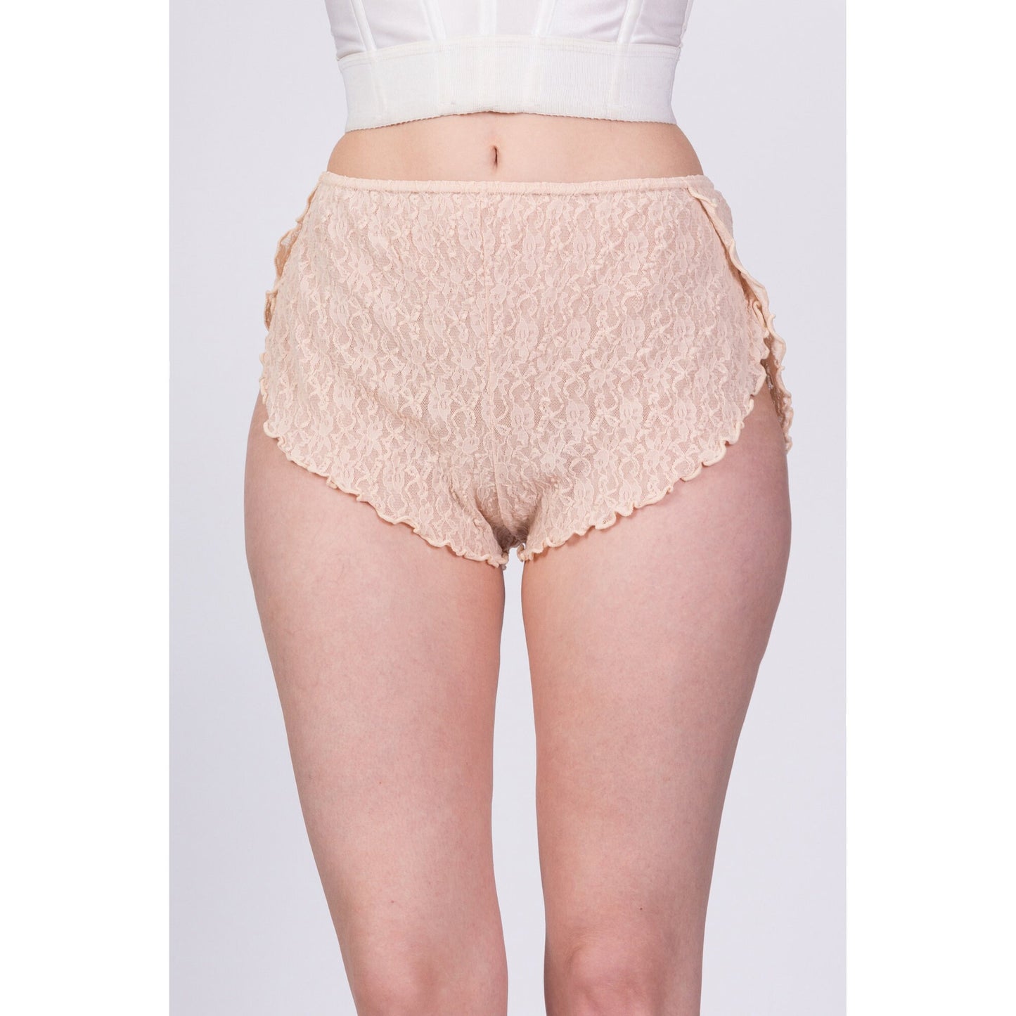 70s Peach Floral Lace Tap Pants - Small 