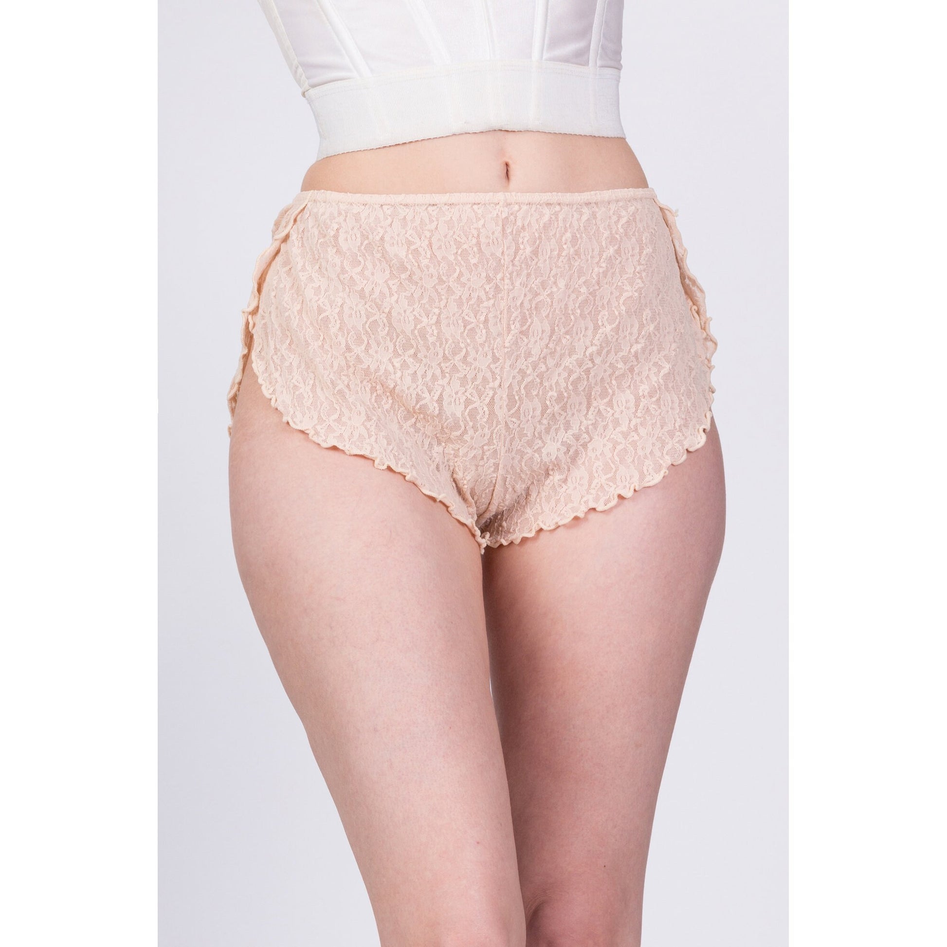 70s Peach Floral Lace Tap Pants - Small 