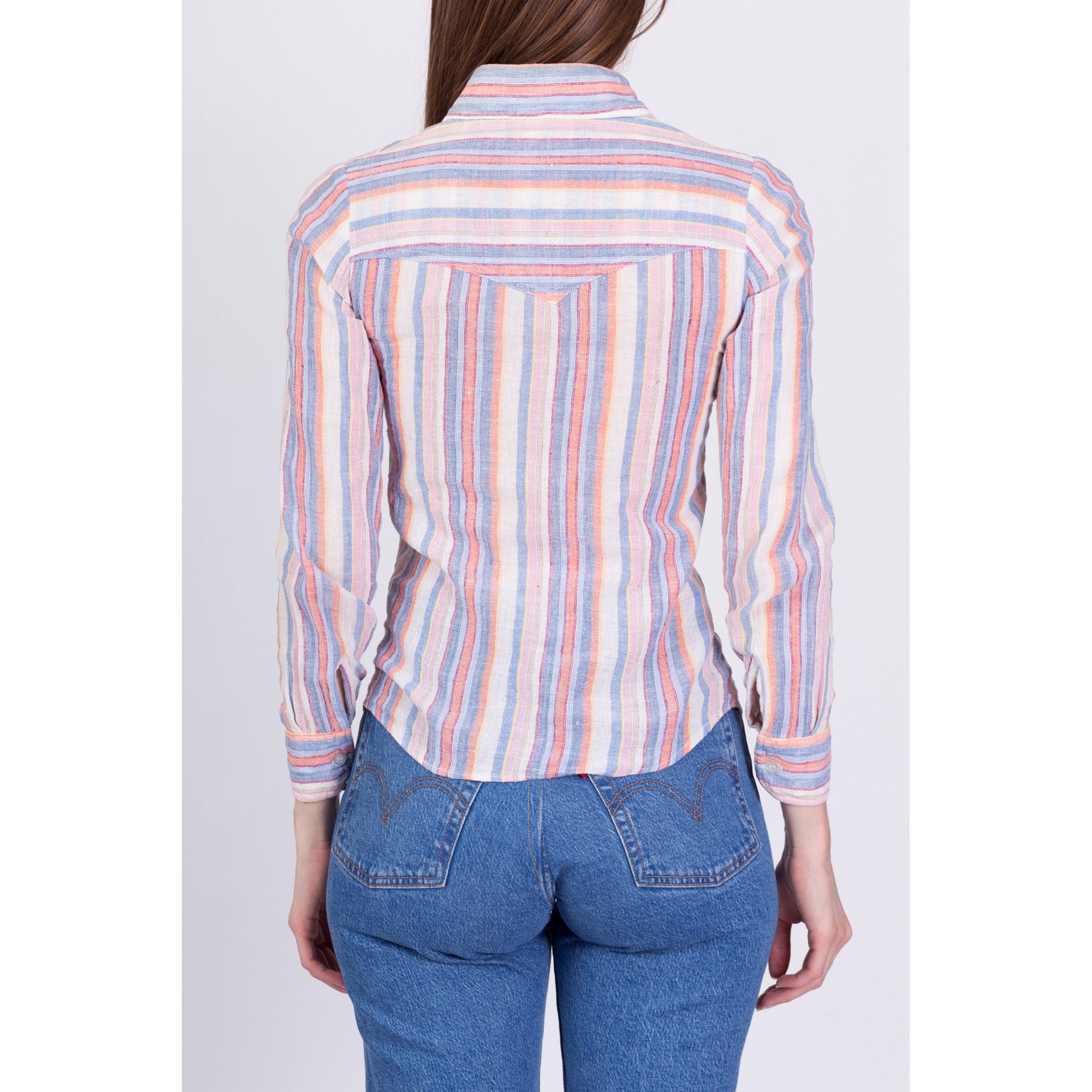 70s Striped Cotton Button Up Shirt - XXS 