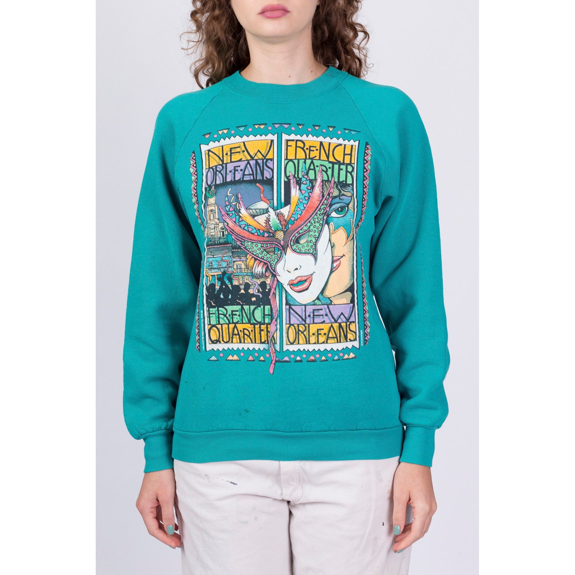 90s New Orleans French Quarter Masquerade Sweatshirt - Men's Small, Women's Medium 