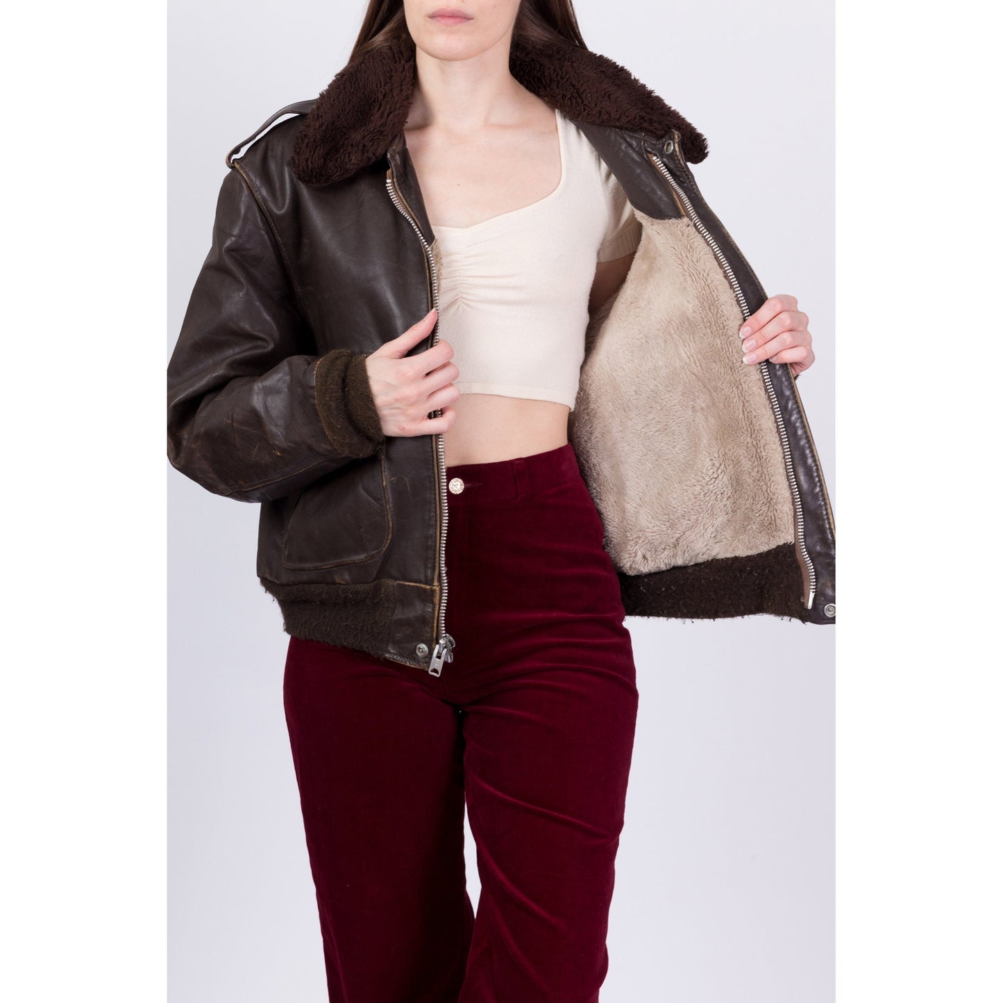 70s Schott G-1 Brown Leather Bomber Flight Jacket - Men's Large, Women's XL 
