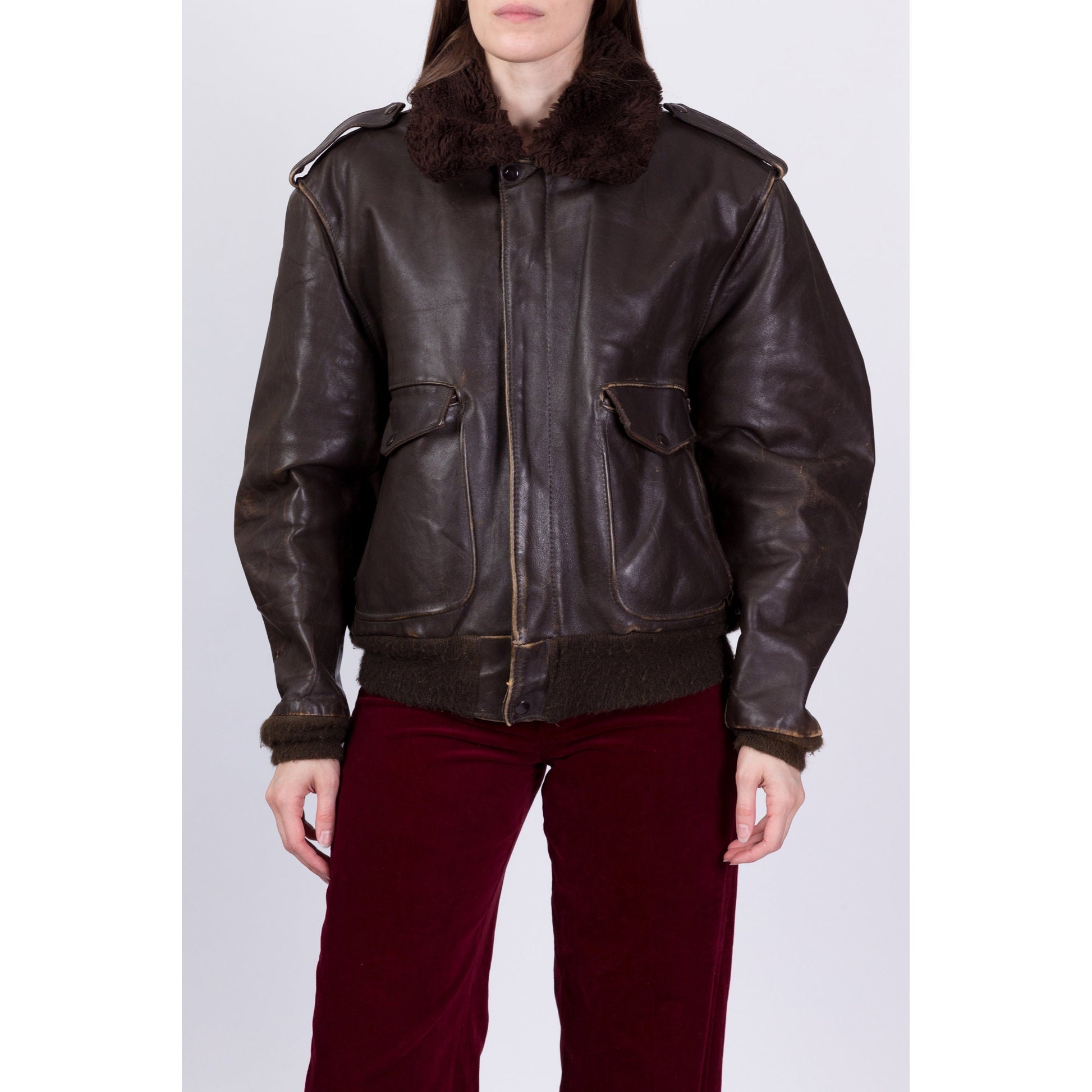 70s Schott G-1 Brown Leather Bomber Flight Jacket - Men's Large, Women's XL 
