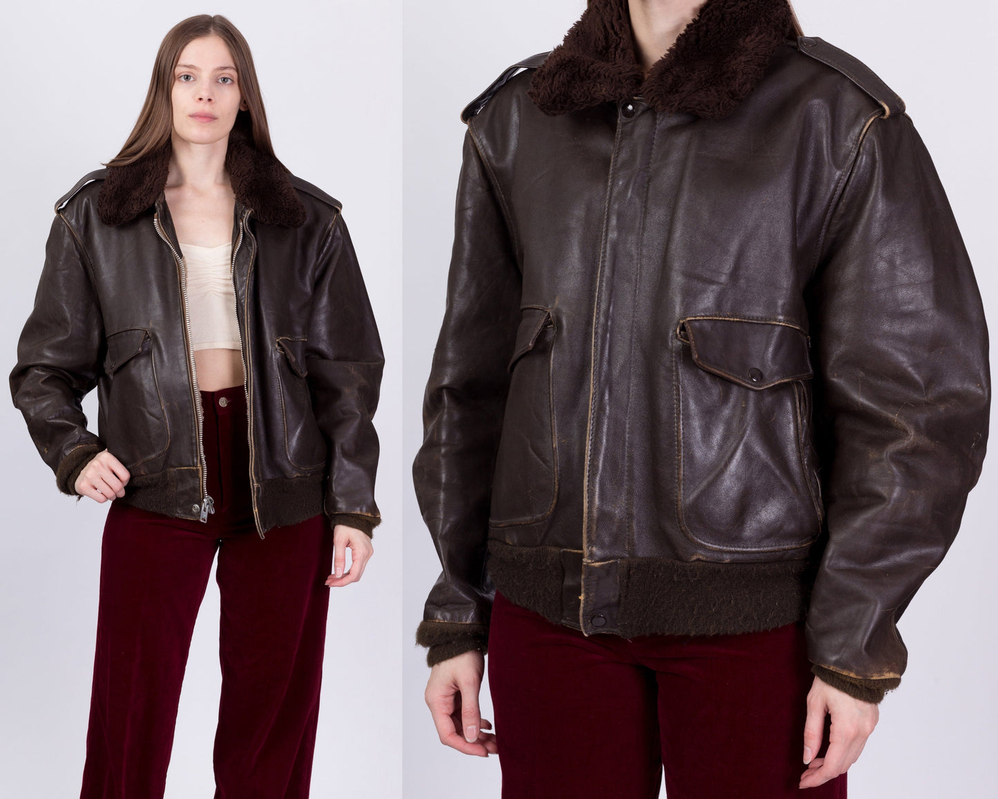 70s Schott G-1 Brown Leather Bomber Flight Jacket - Men's Large, Women's XL 