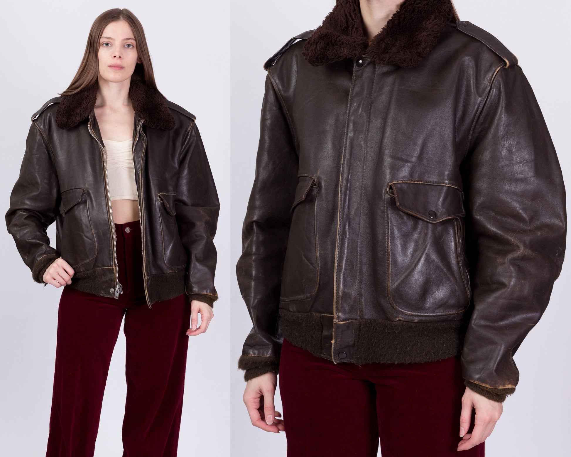 70s Schott G-1 Brown Leather Bomber Flight Jacket - Men's Large, Women's XL 