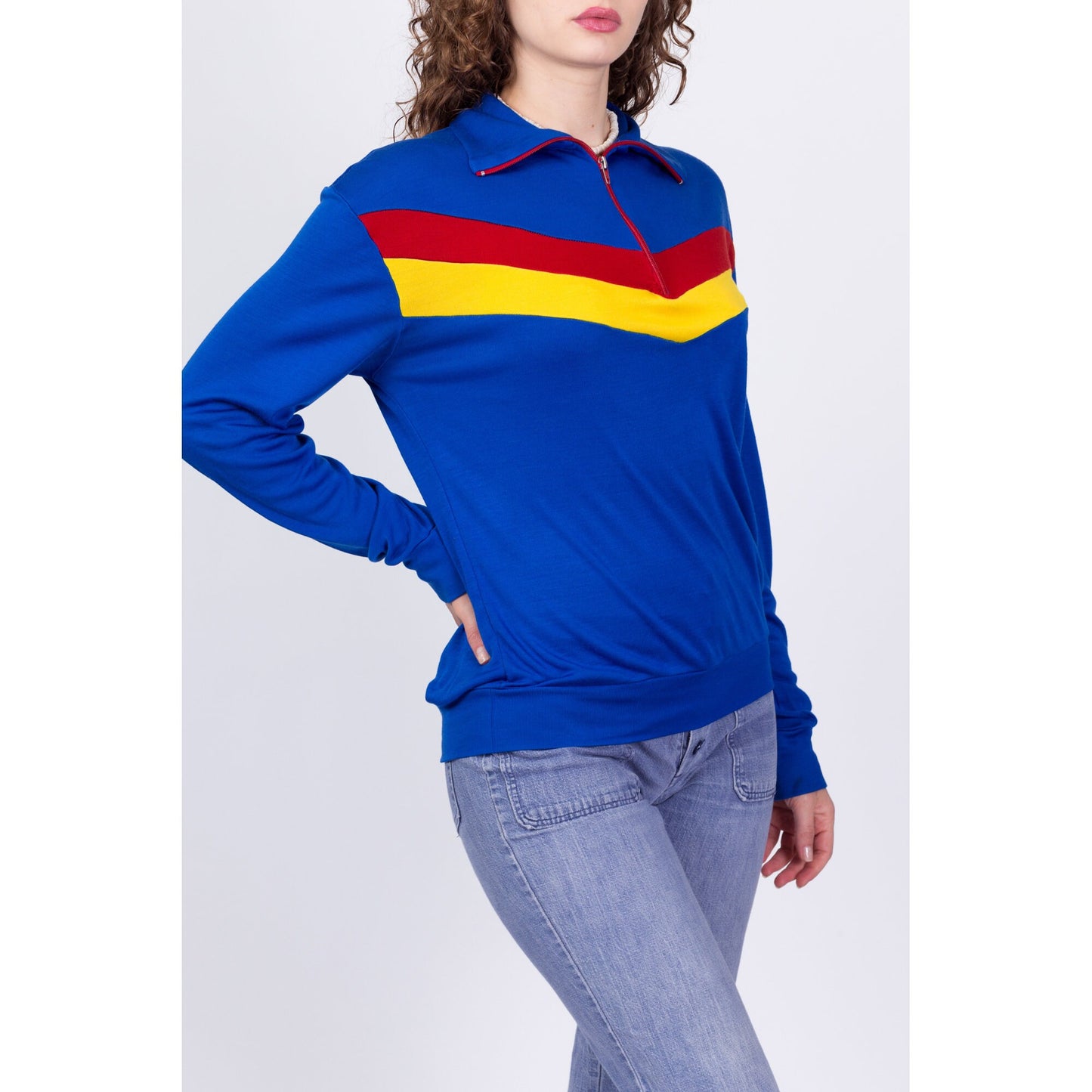 80s Color Block Quarter Zip Sweatshirt - Men's Large 