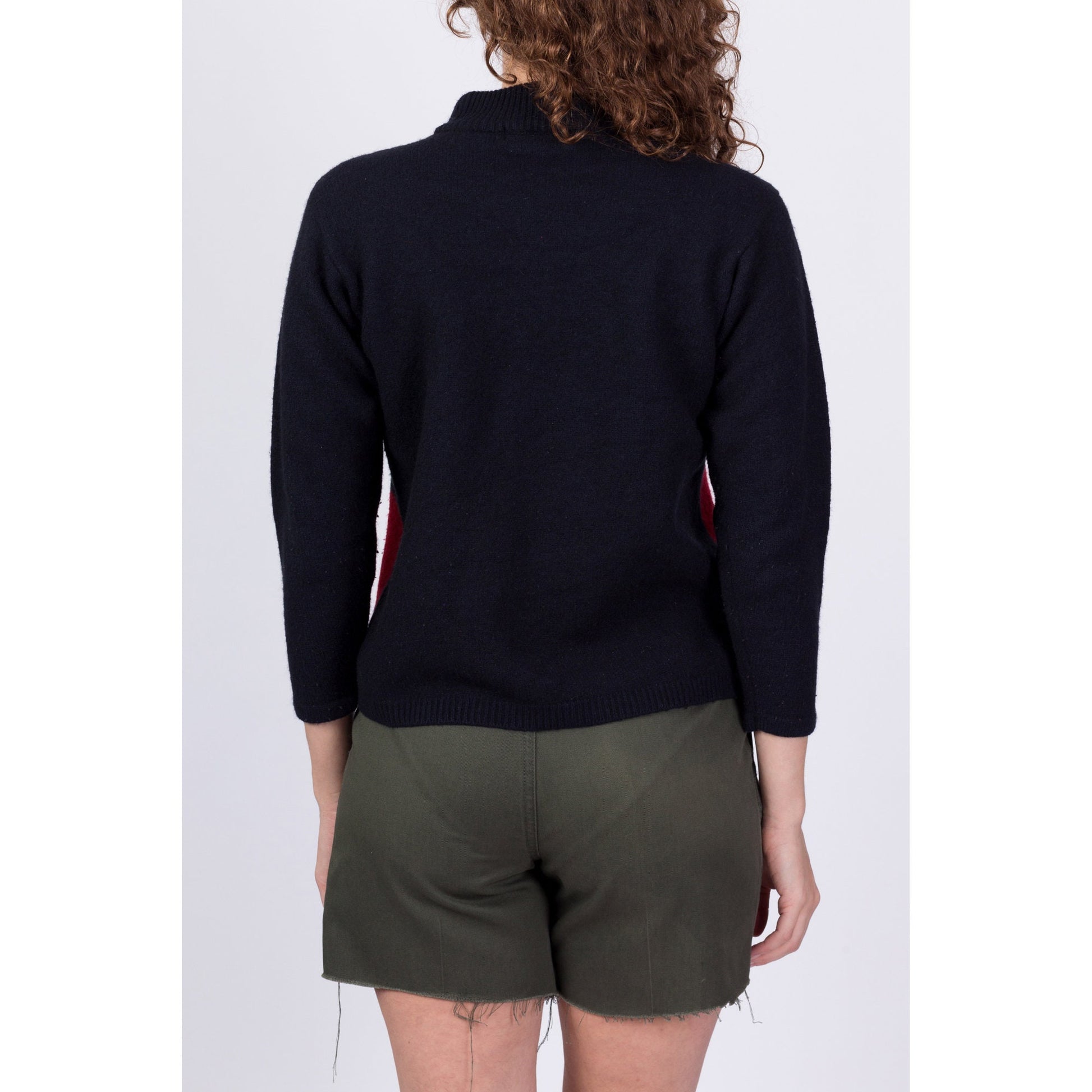 80s Mondrian Lambswool Knit Cropped Sweater - Petite Small 