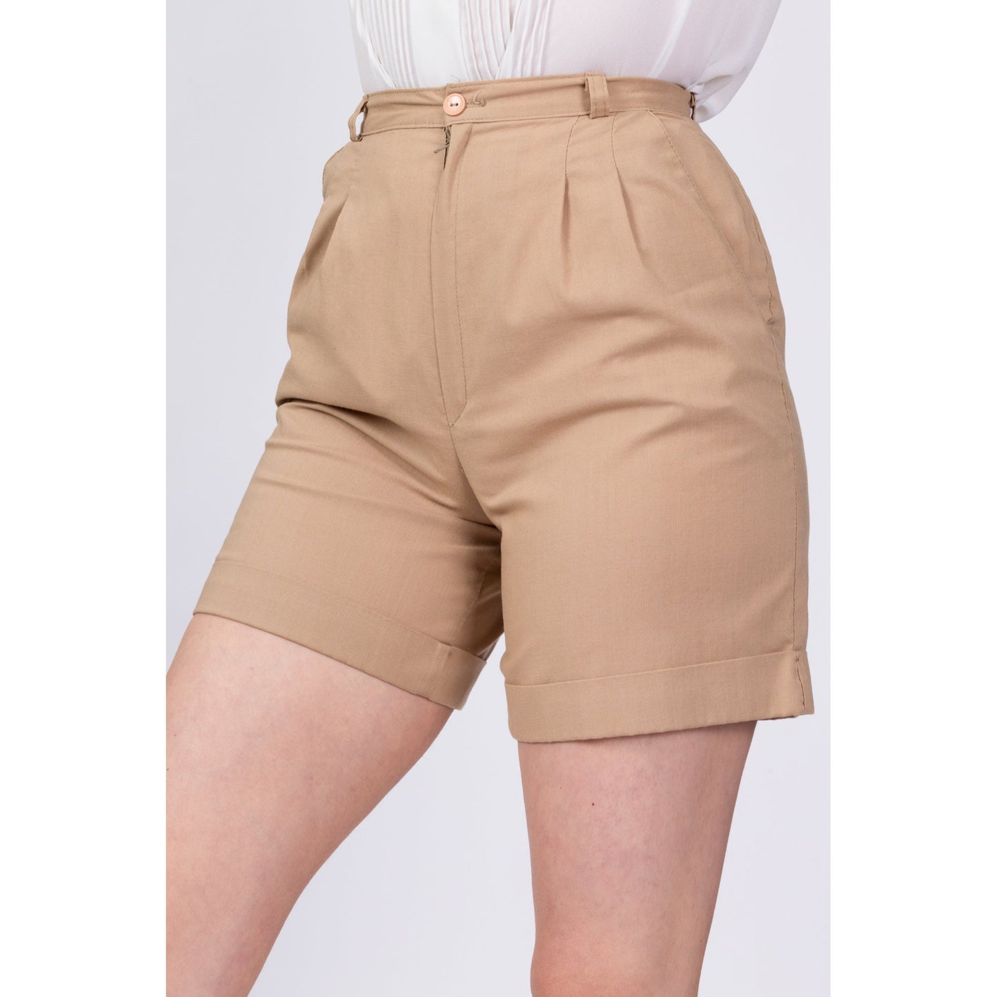 70s High Waist Khaki Shorts - Extra Small, 24" 
