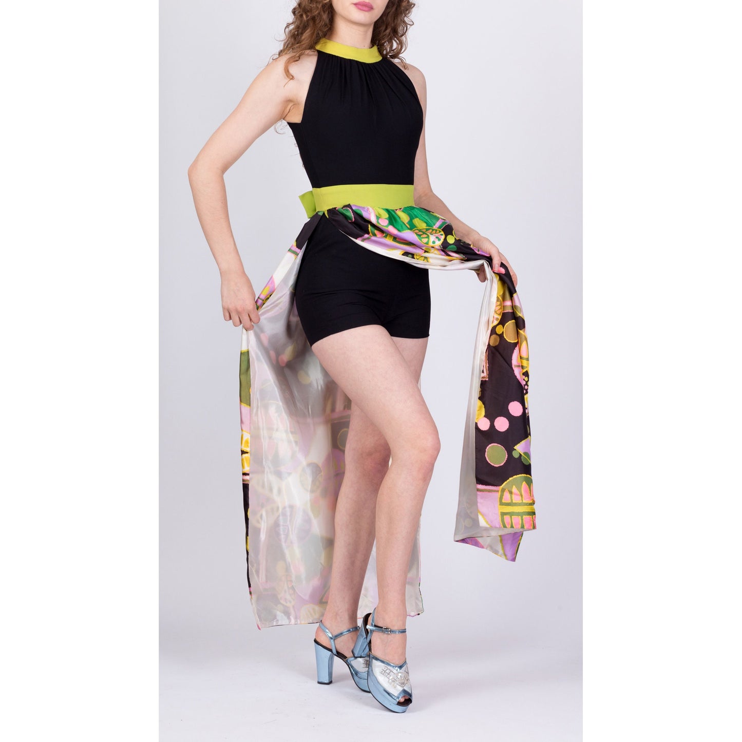 60s 70s Boho Abstract Peekaboo Romper - Extra Small 