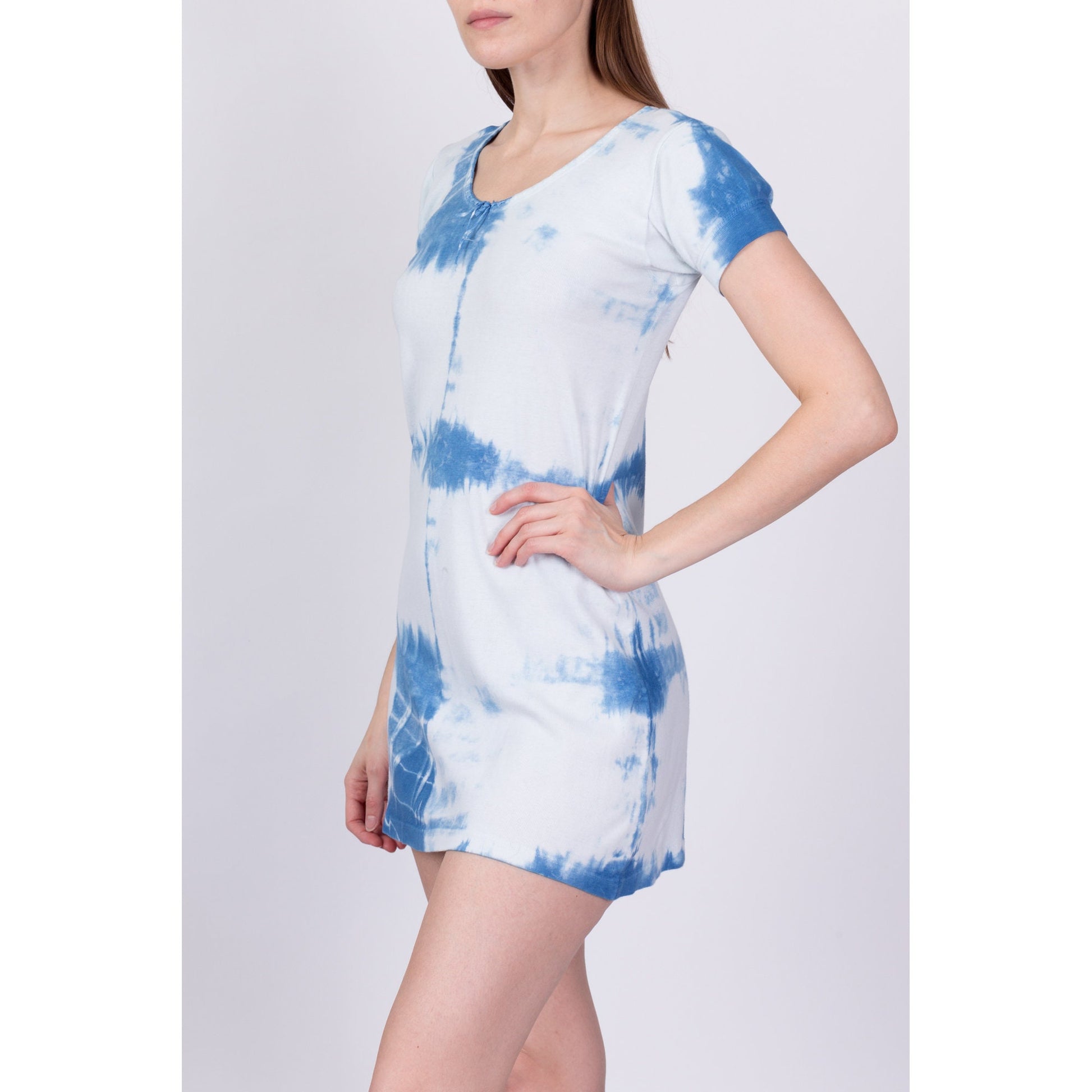 90s Windowpane Tie Dye Mini Dress - Small 