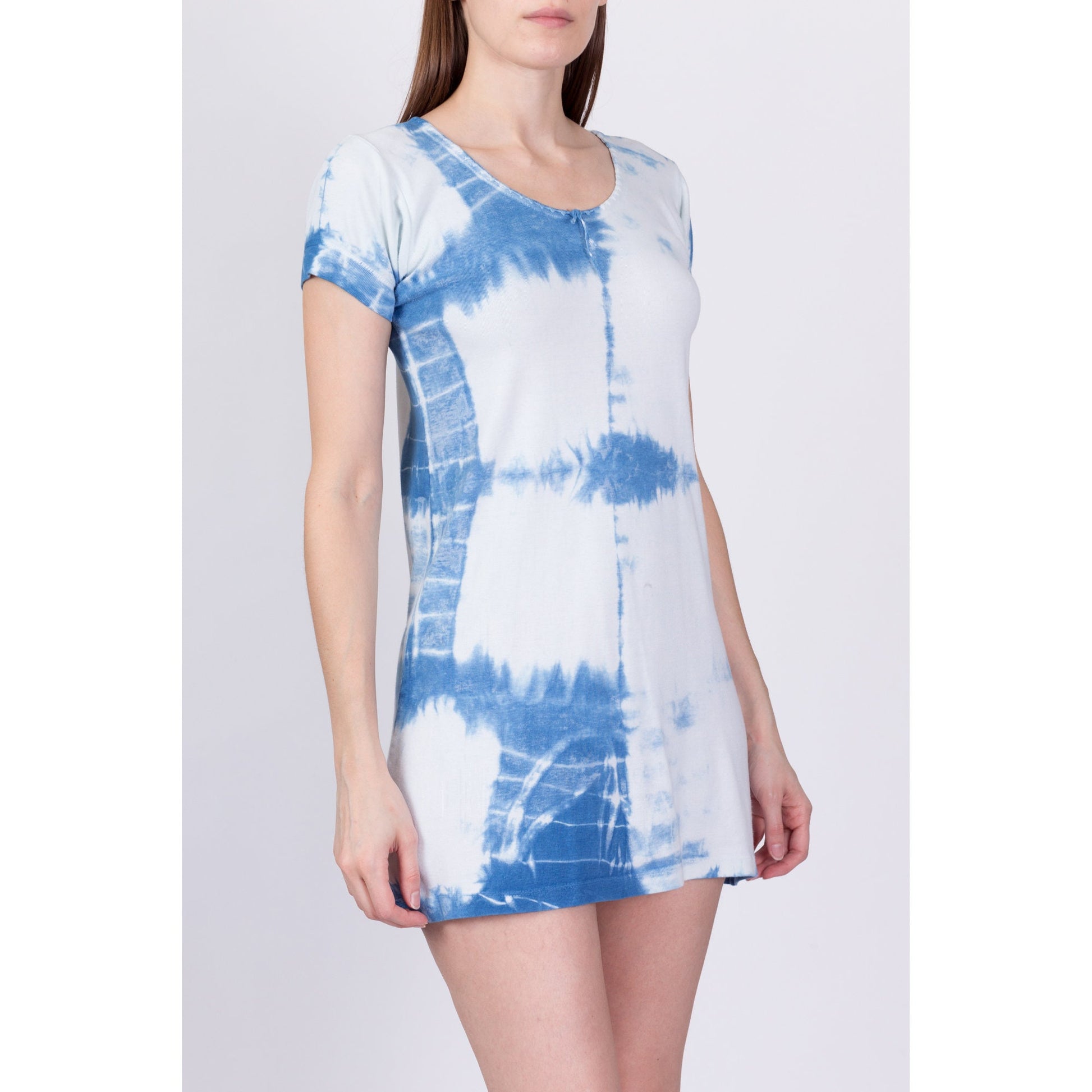 90s Windowpane Tie Dye Mini Dress - Small 