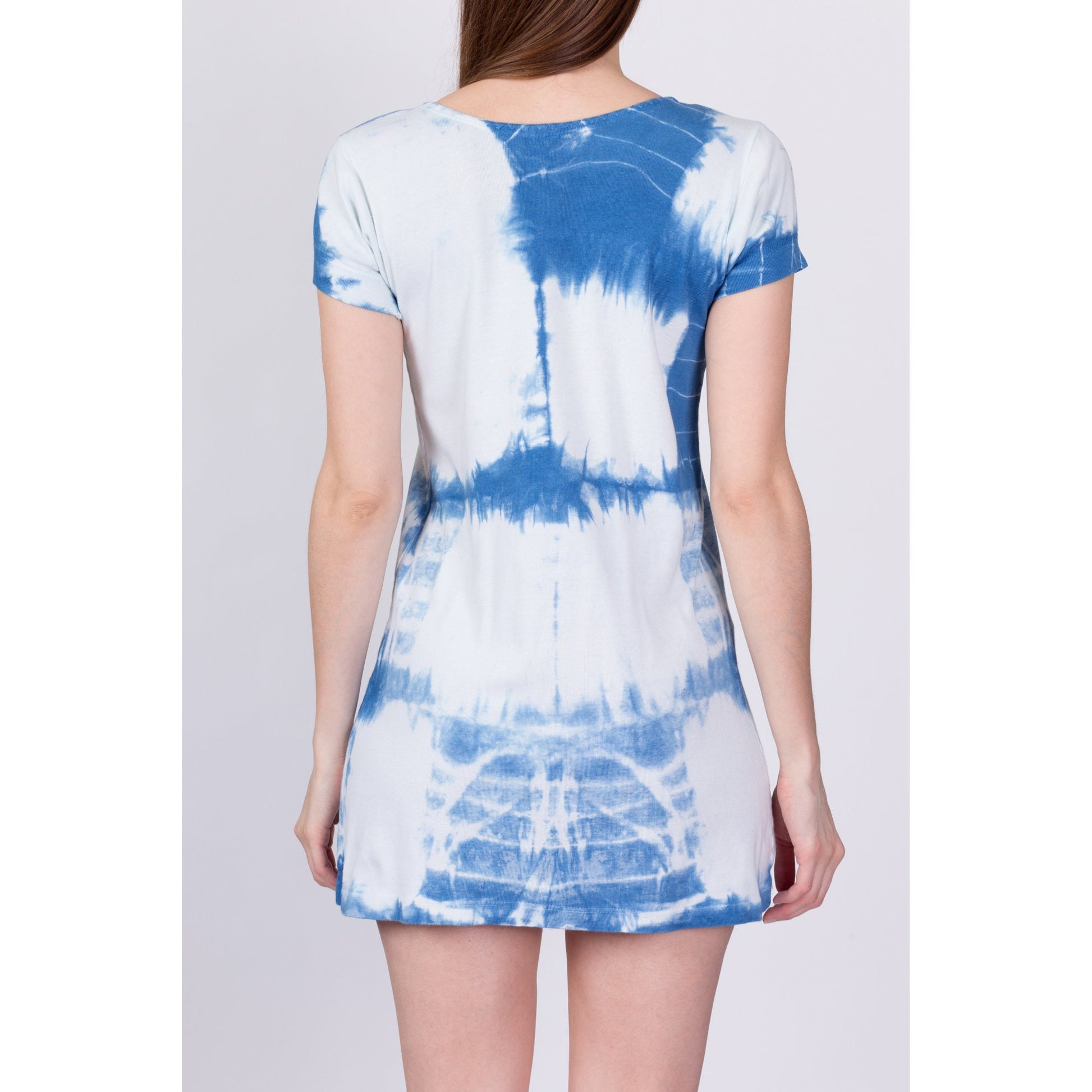 90s Windowpane Tie Dye Mini Dress - Small 