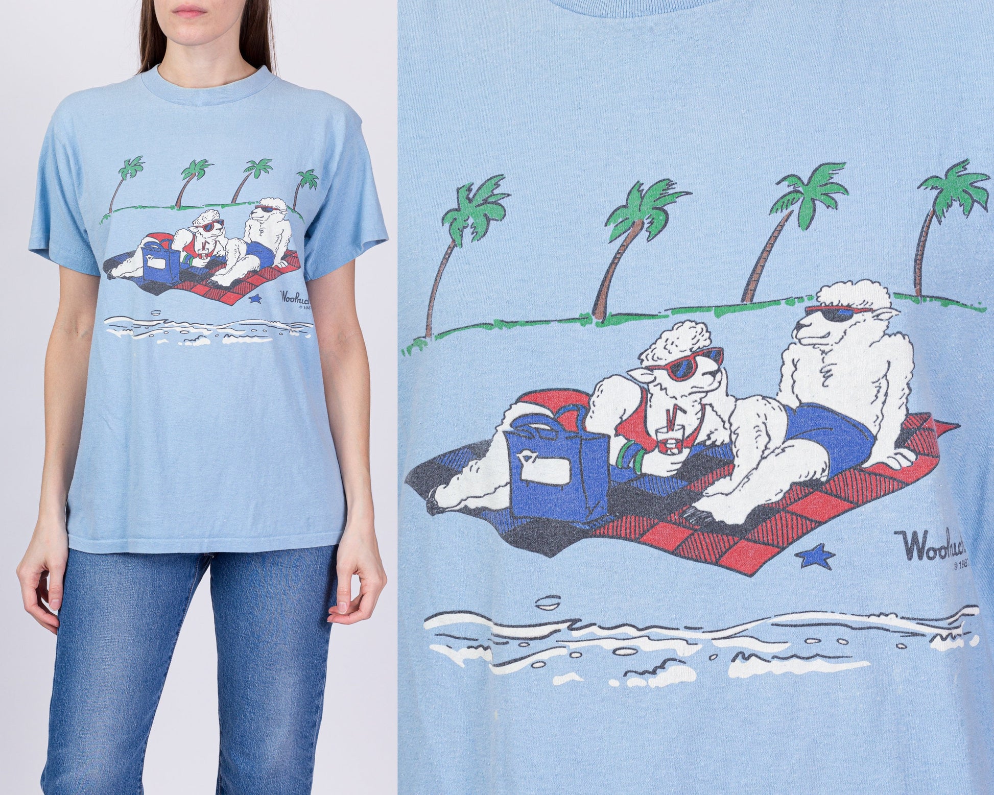 80s Woolrich Sheep Vacation T Shirt - Men's Medium, Women's Large 