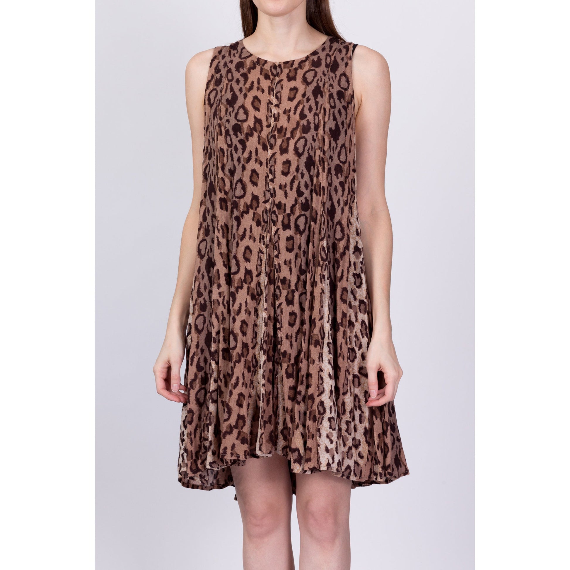 90s Grunge Leopard Print High-Low Mini Dress - One Size 
