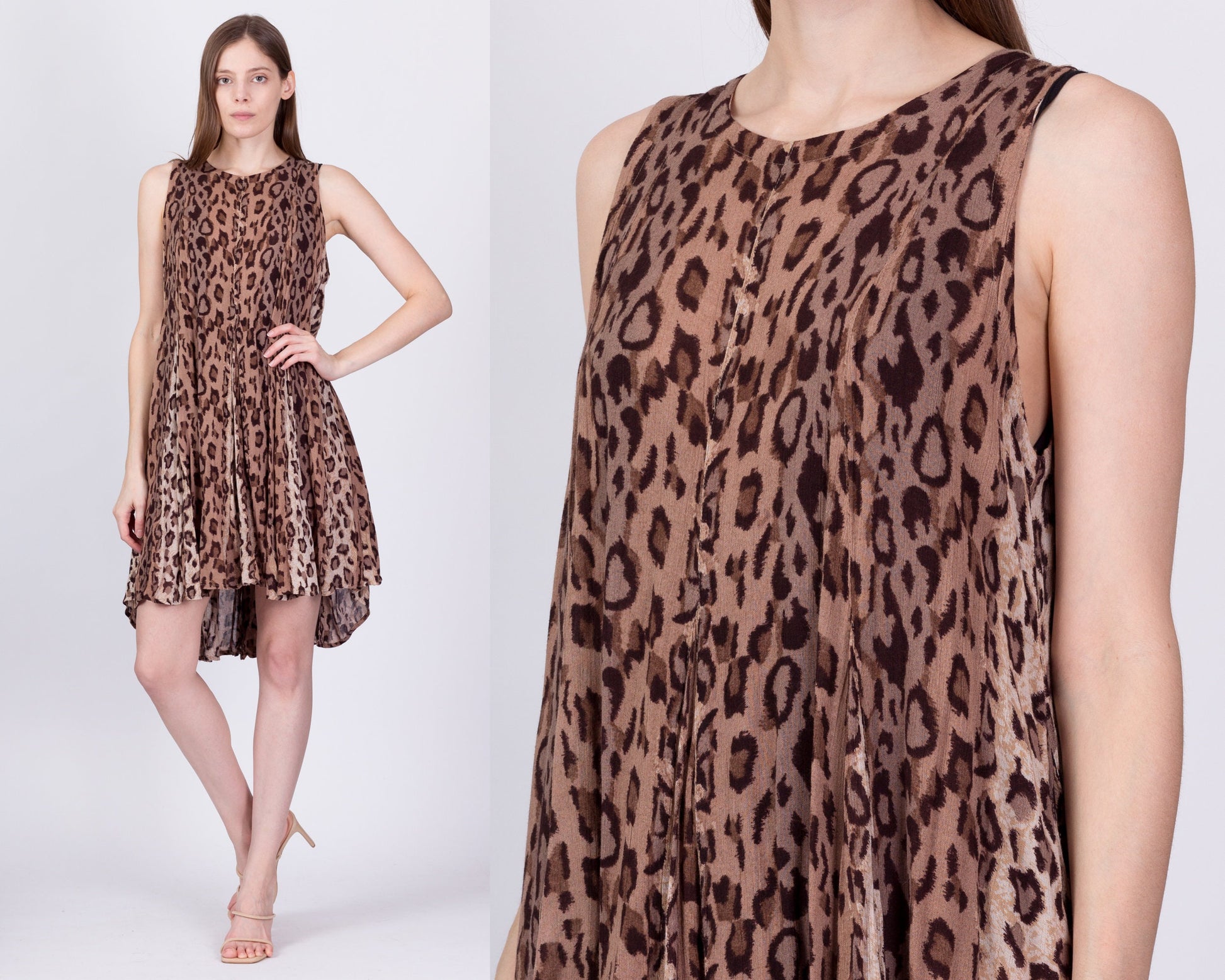 90s Grunge Leopard Print High-Low Mini Dress - One Size 