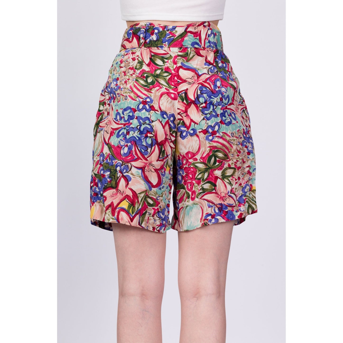 80s Floral Belted Shorts - Small, 26" 