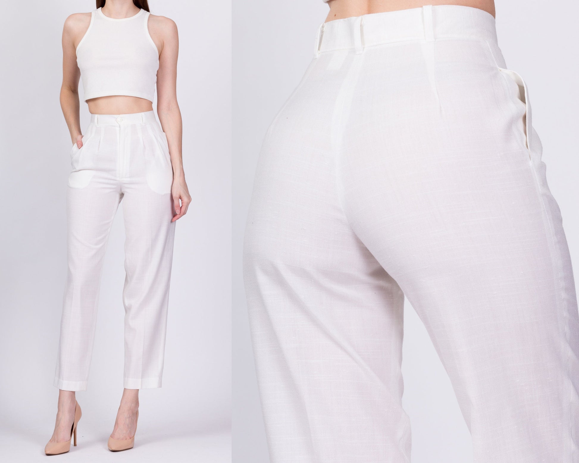 80s White High Waist Trousers - Extra Small, 24