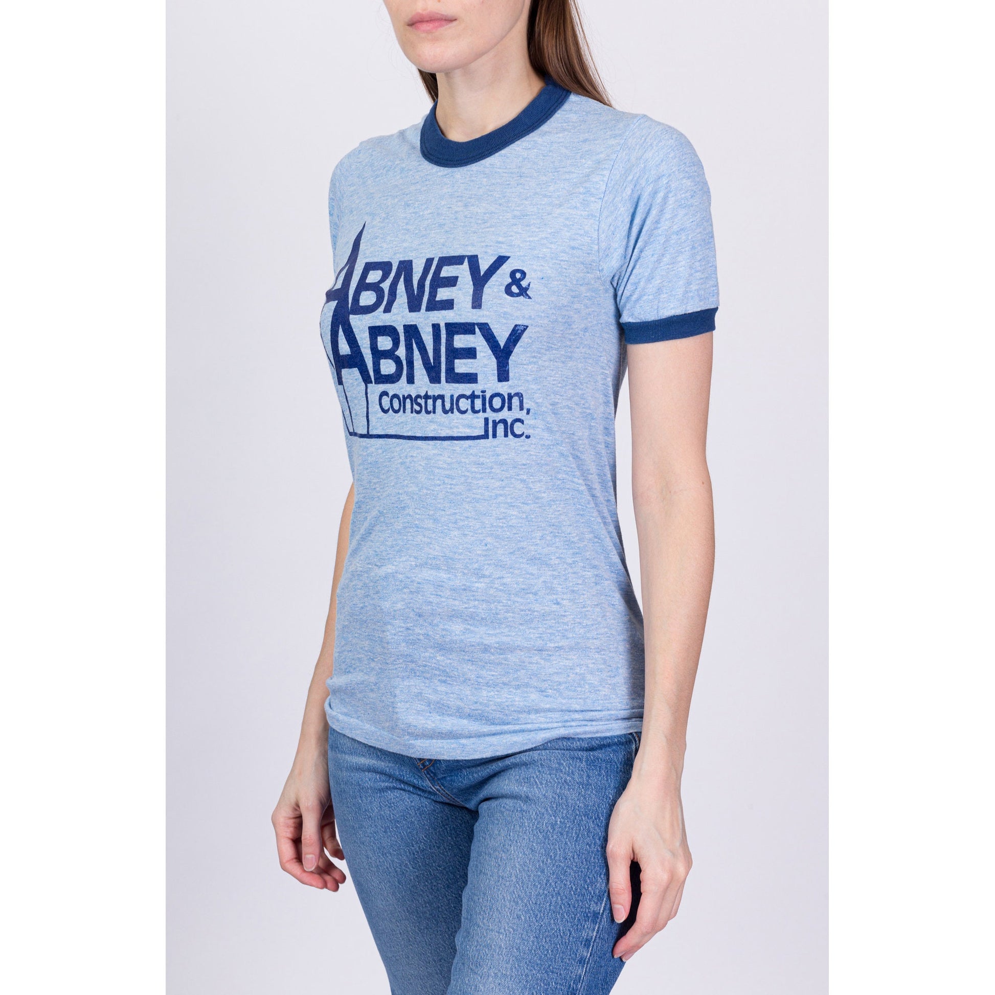 80s Abney & Abney Construction Ringer Tee - Men's XS, Women's XS to Small 