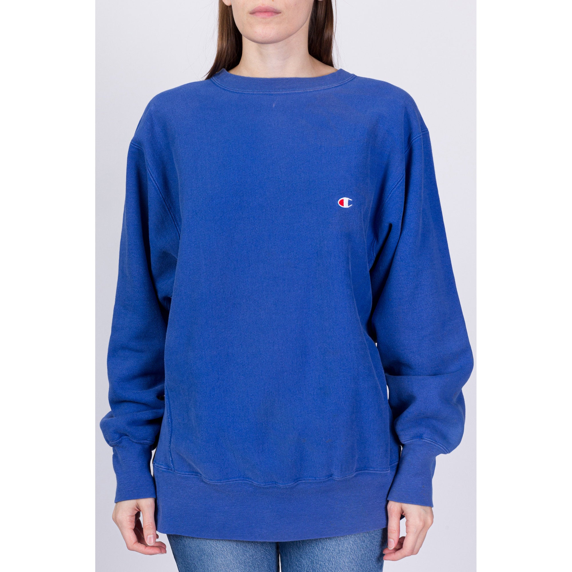 s Champion Reverse Weave Blue Sweatshirt   Men's Large, Women's