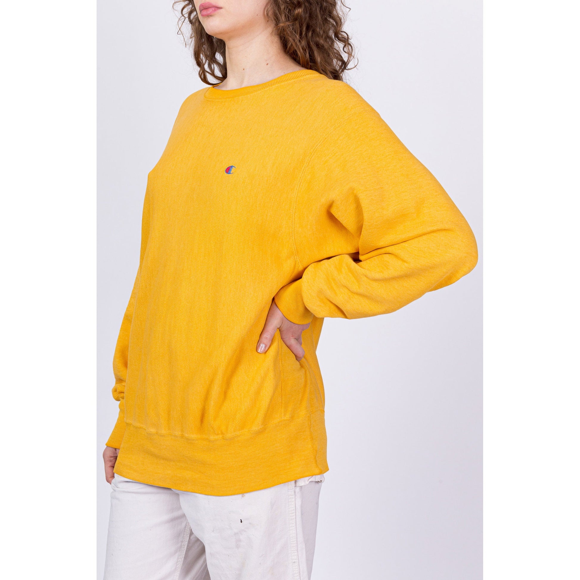 80s 90s Champion Reverse Weave Yellow Sweatshirt - Men's Medium, Women's Large 