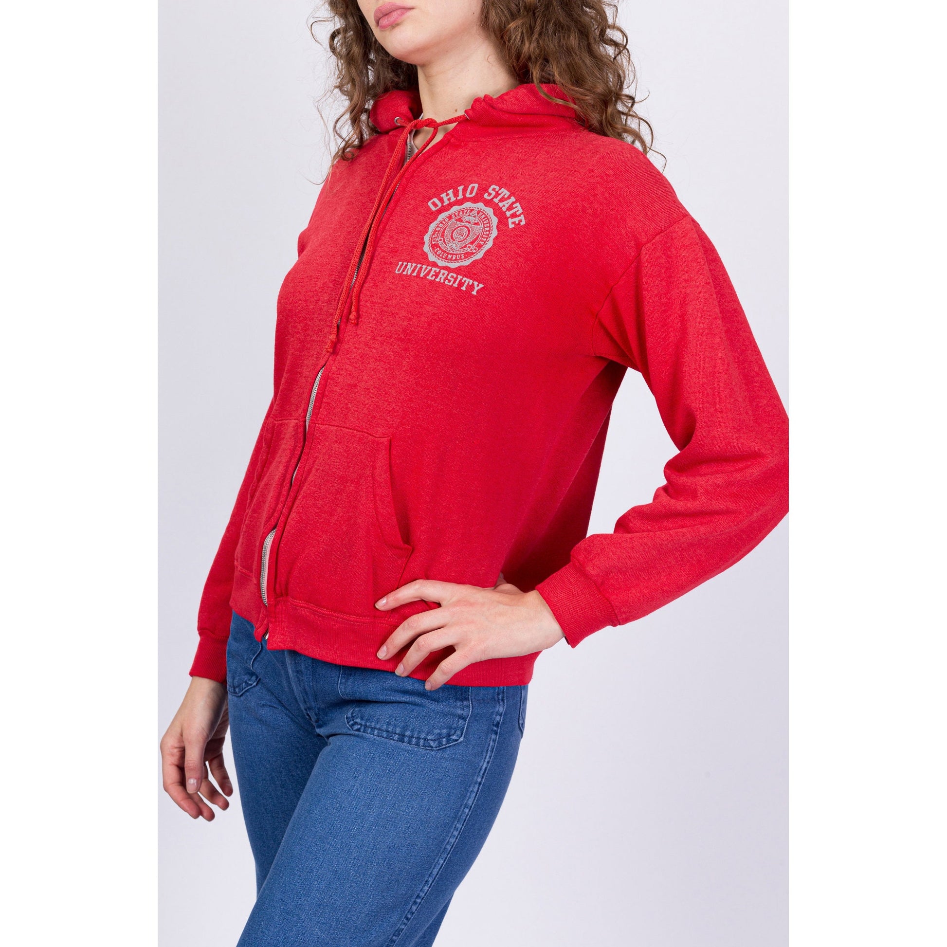 70s 80s Ohio State Zip Up Hooded Sweatshirt - Men's Small, Women's Medium 