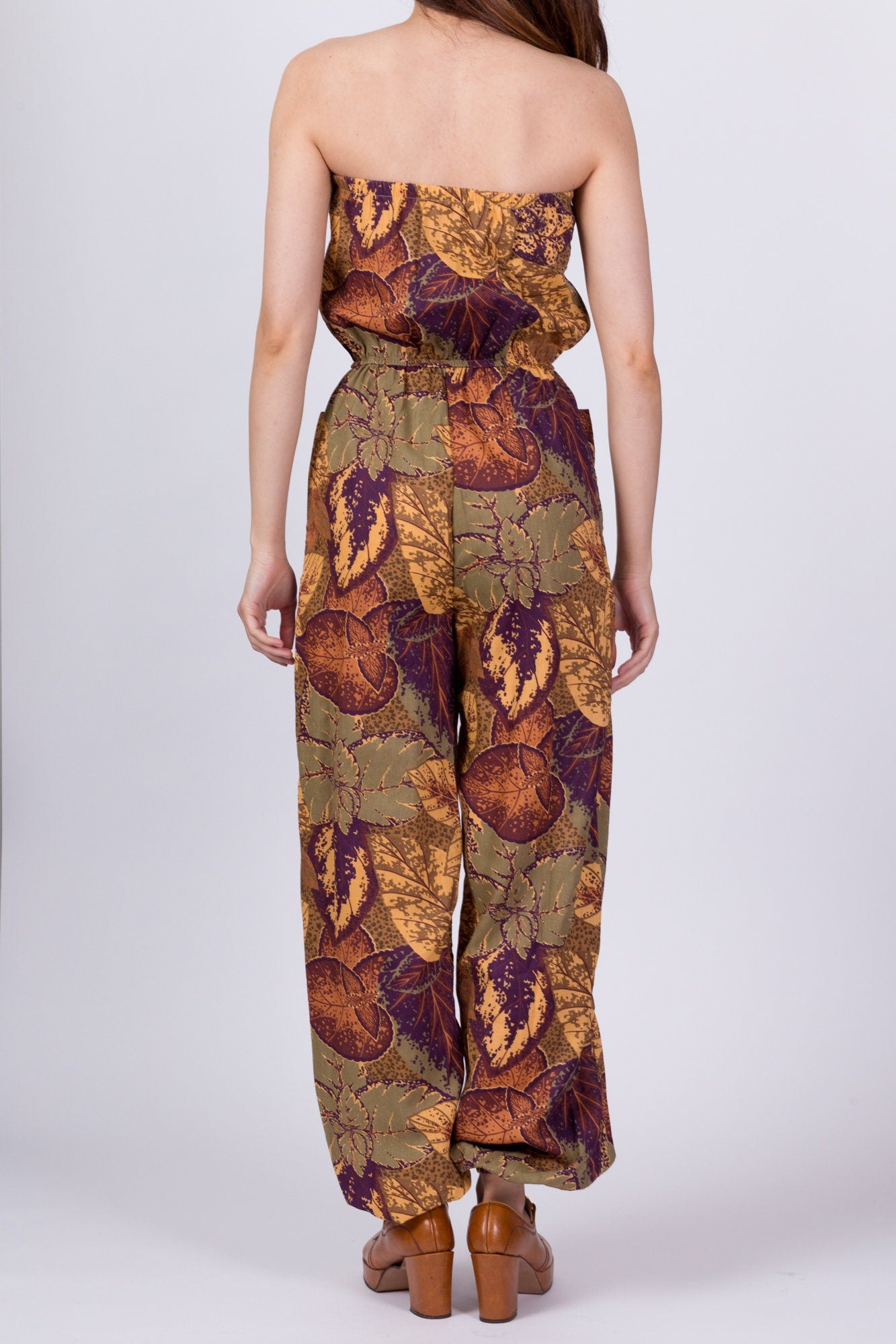 Vintage Boho Autumn Floral Strapless Jumpsuit - Extra Small 