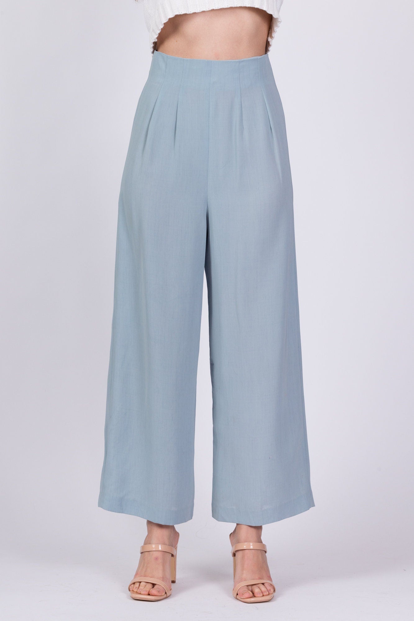 80s Sheer Dusty Blue Straight Leg Trousers - Extra Small, 24" 