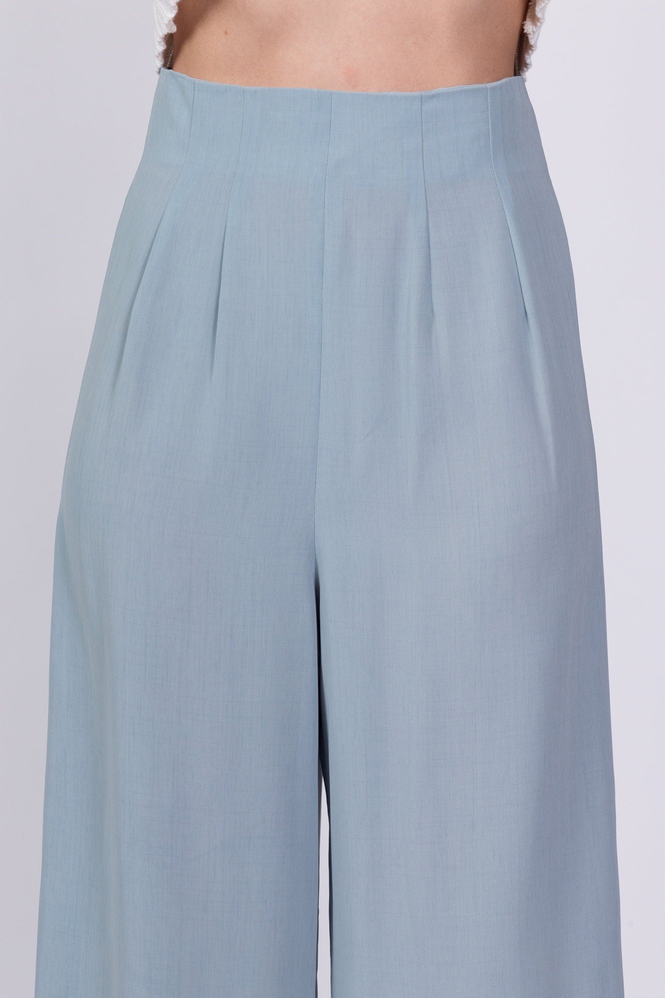 80s Sheer Dusty Blue Straight Leg Trousers - Extra Small, 24" 