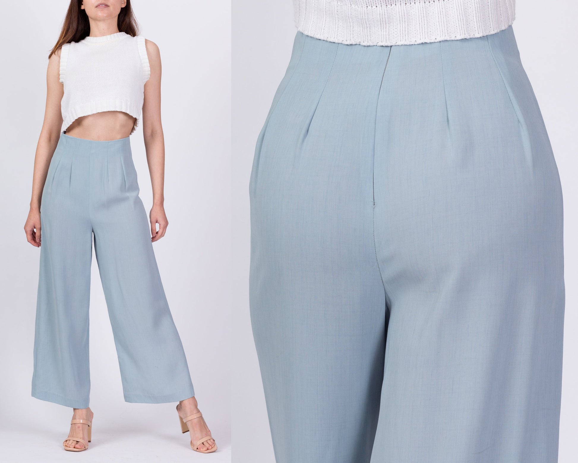 80s Sheer Dusty Blue Straight Leg Trousers - Extra Small, 24" 