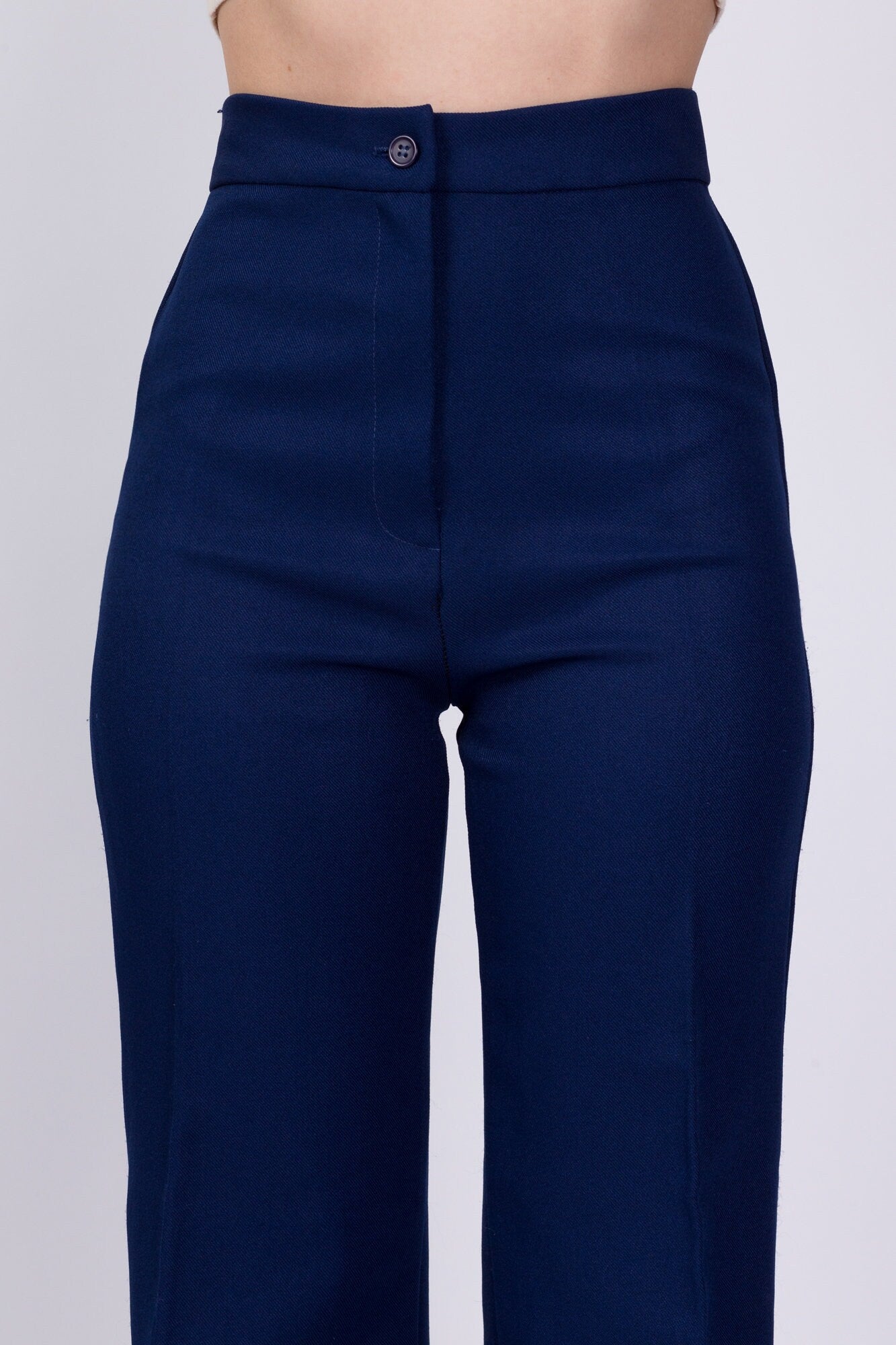 70s Navy Blue High Waist Pants - Extra Small, 23"-24" 