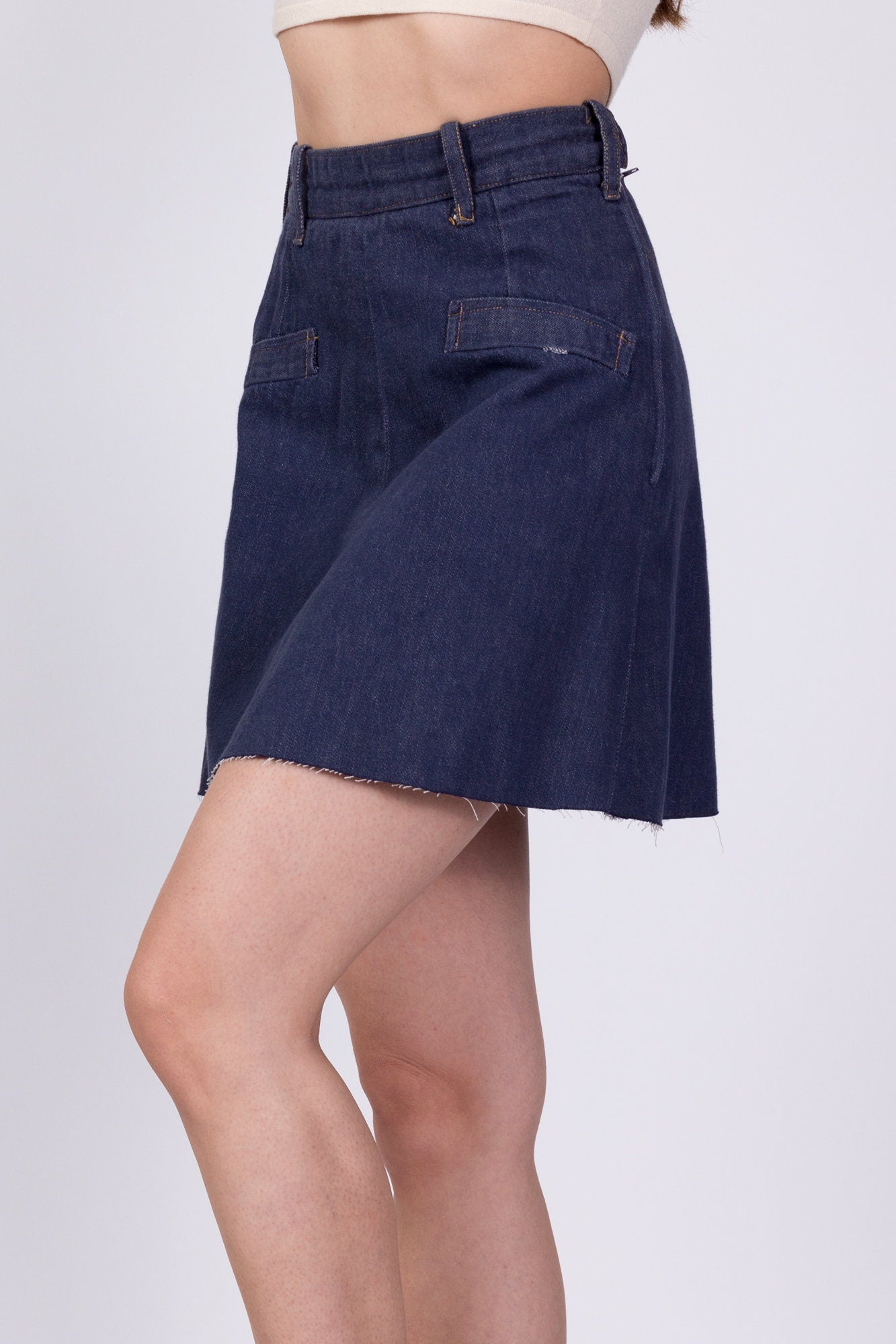70s Denim A Line Mini Skirt - Extra Small, 23.5" 