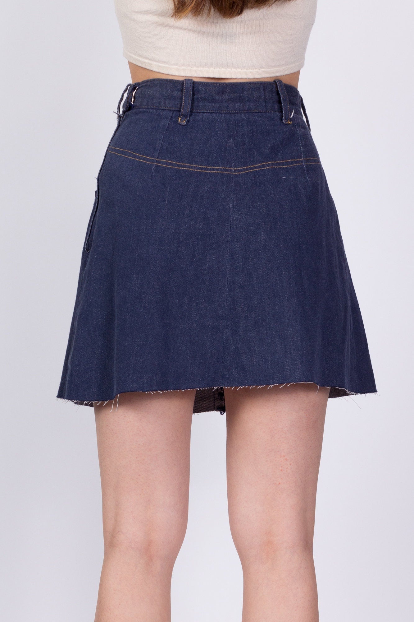 70s Denim A Line Mini Skirt - Extra Small, 23.5" 