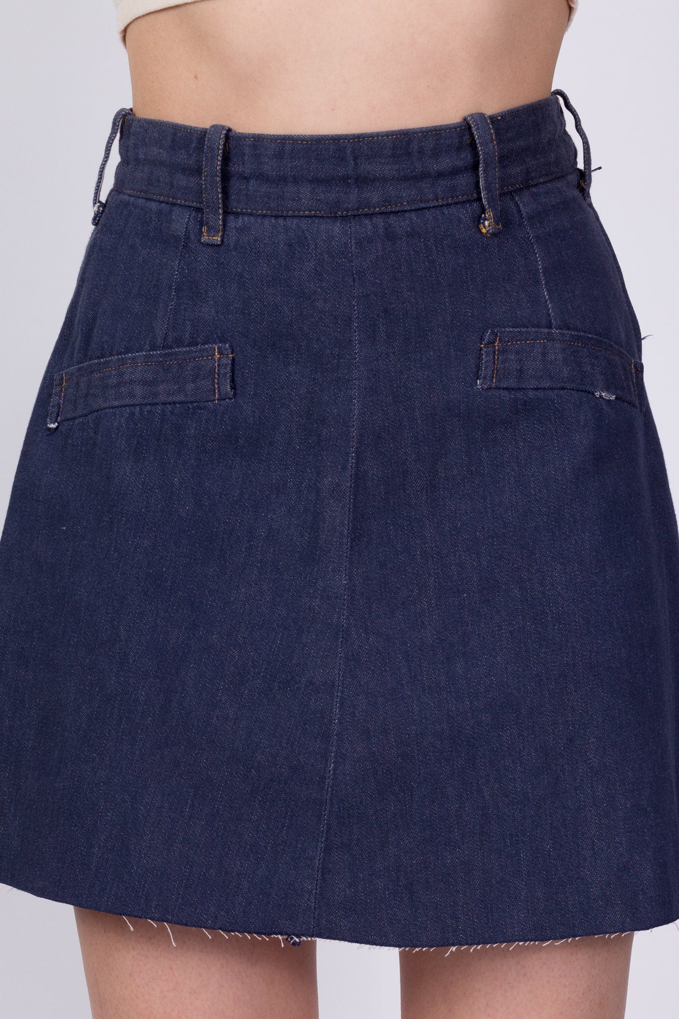 70s Denim A Line Mini Skirt - Extra Small, 23.5" 