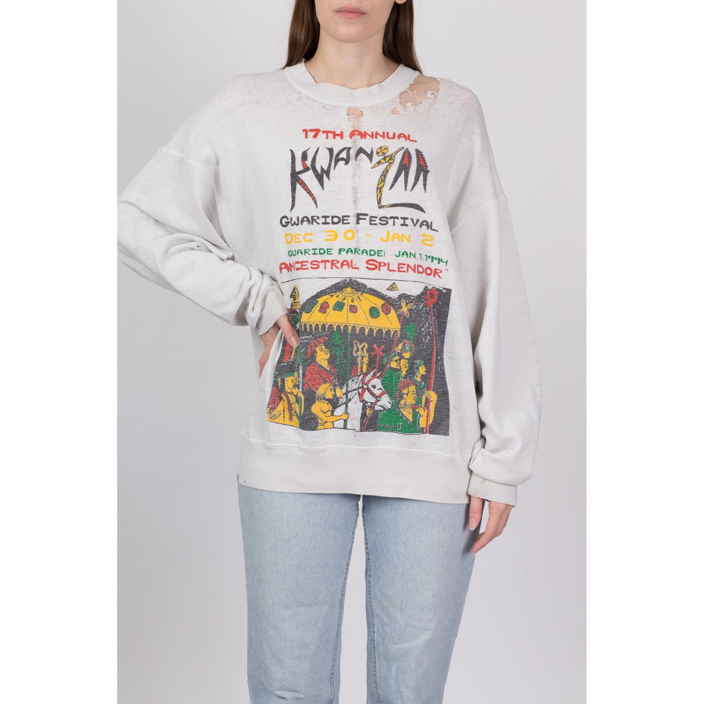 90s Kwanzaa Festival Thrashed Sweatshirt - Men's XL, Women's XXL 