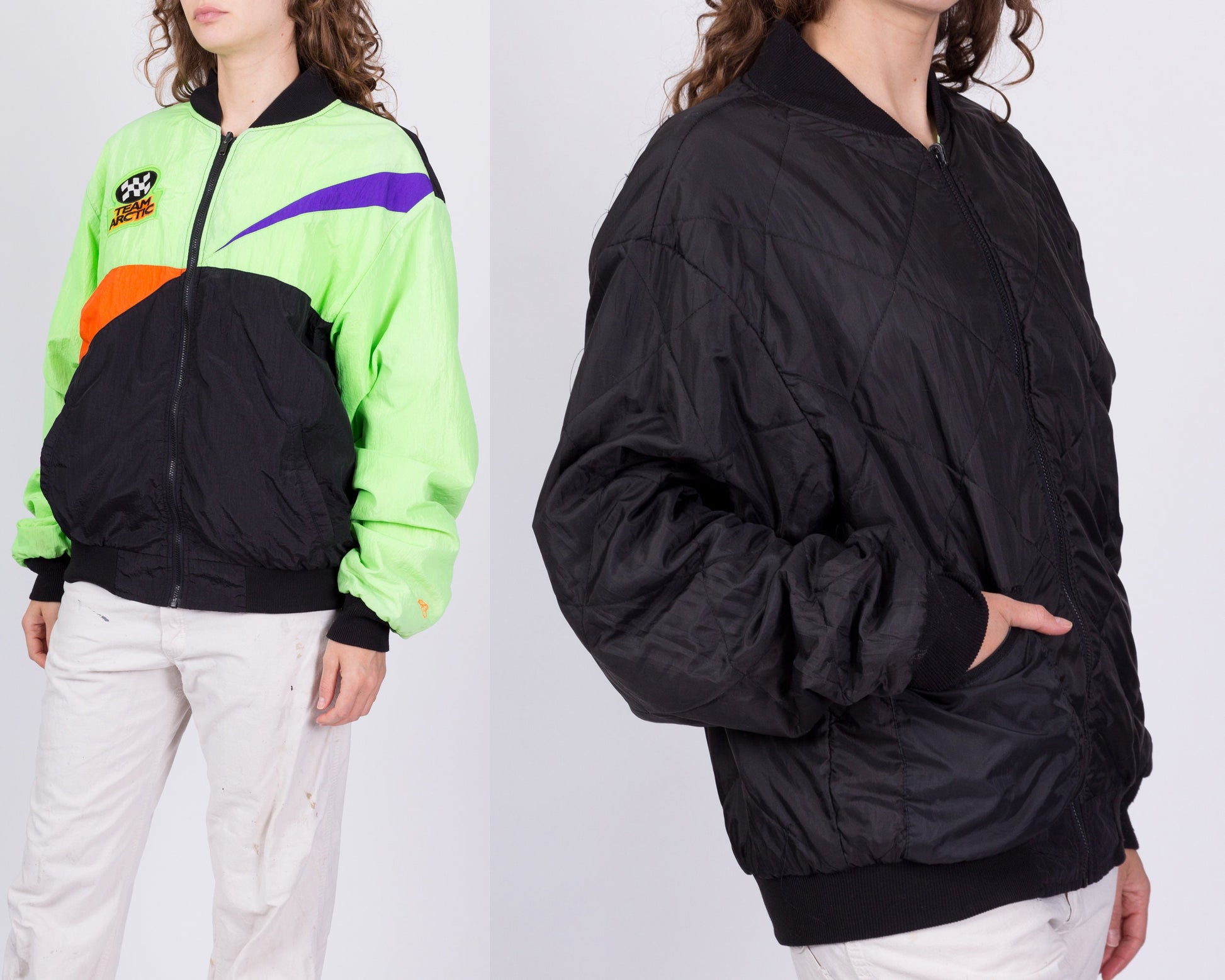 80s Neon Color Block Arcticwear Racing Jacket - Men's Large 