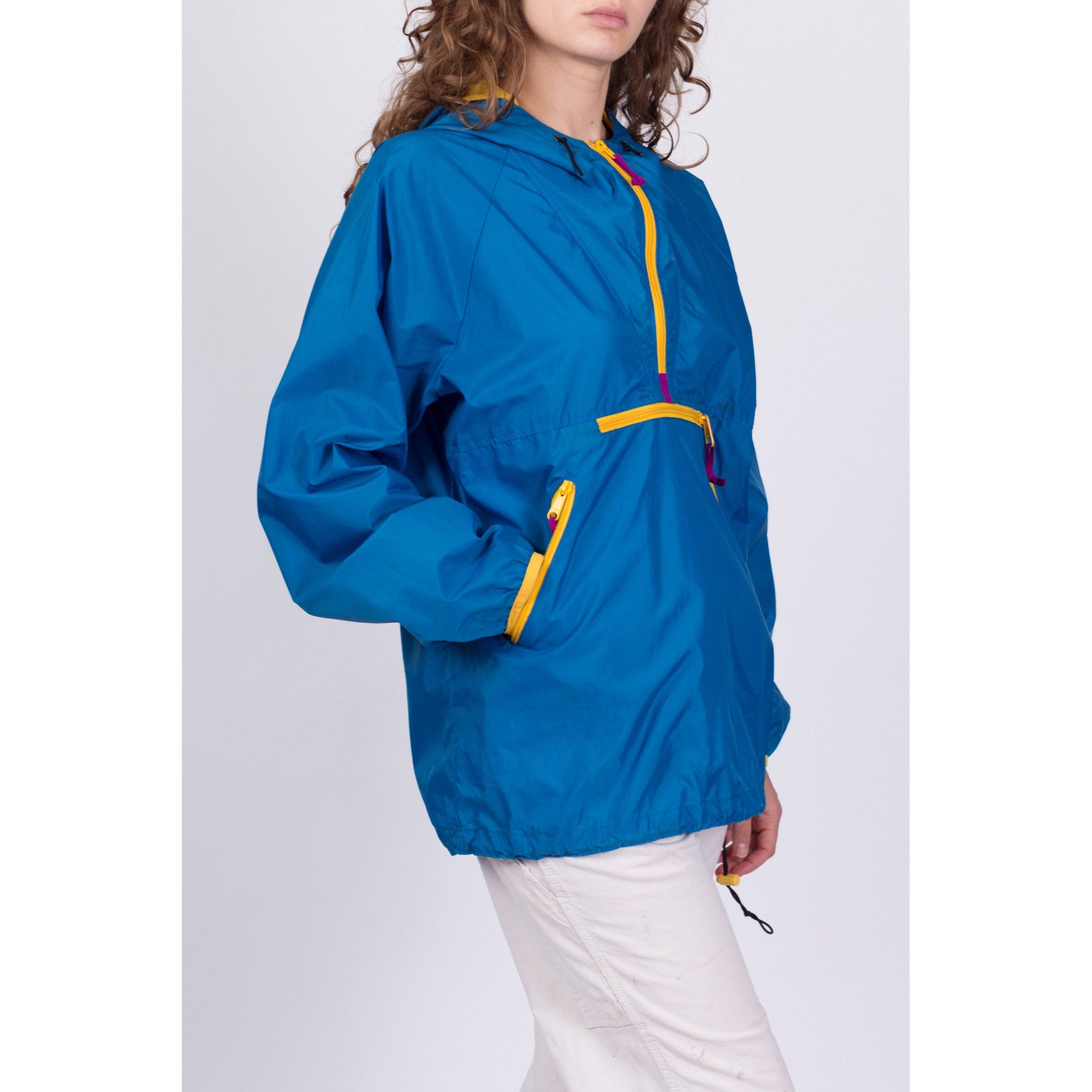 90s Blue Hooded Anorak Pullover Windbreaker - Men's Medium 