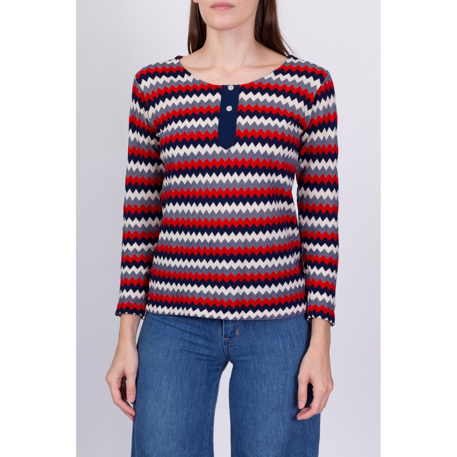 70s Zig Zag Striped Knit Shirt - Small 