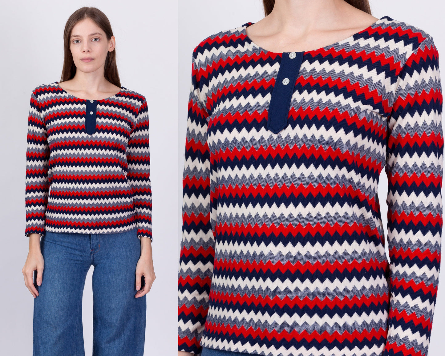 70s Zig Zag Striped Knit Shirt - Small 