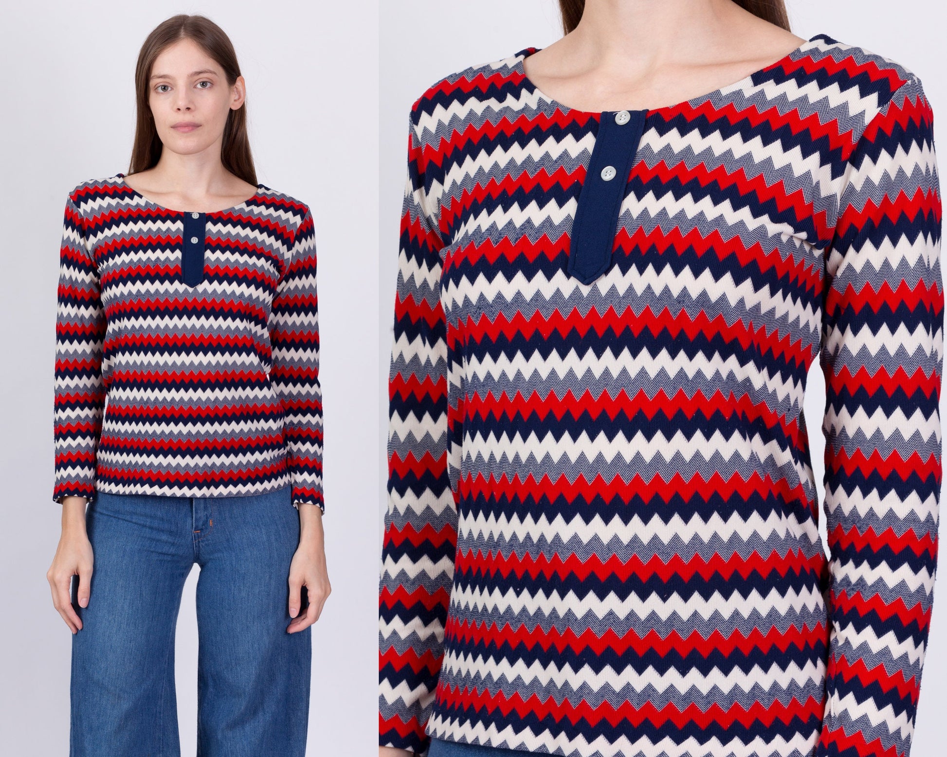 70s Zig Zag Striped Knit Shirt - Small 