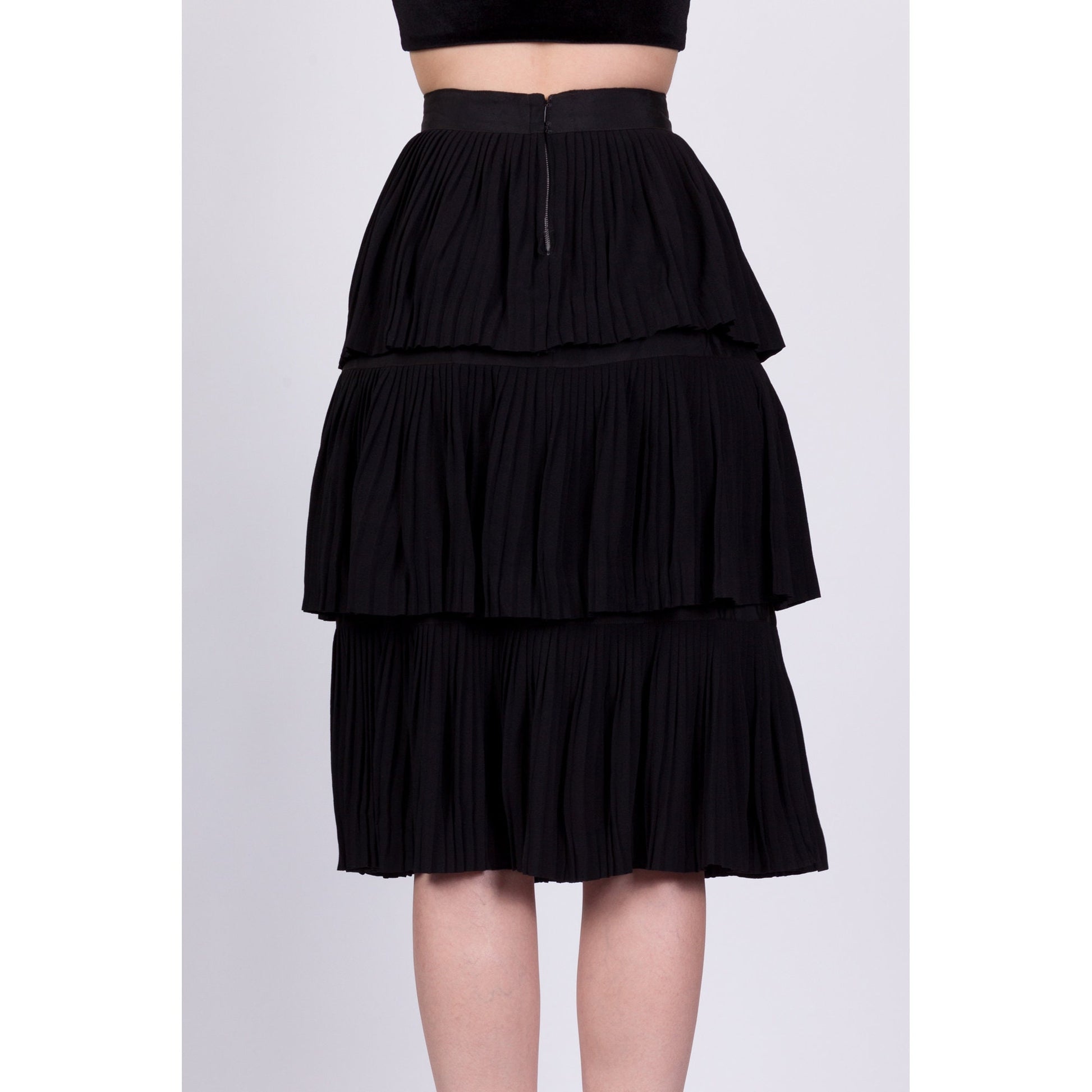 50s Black Tiered Midi Skirt - Extra Small, 22.5" 