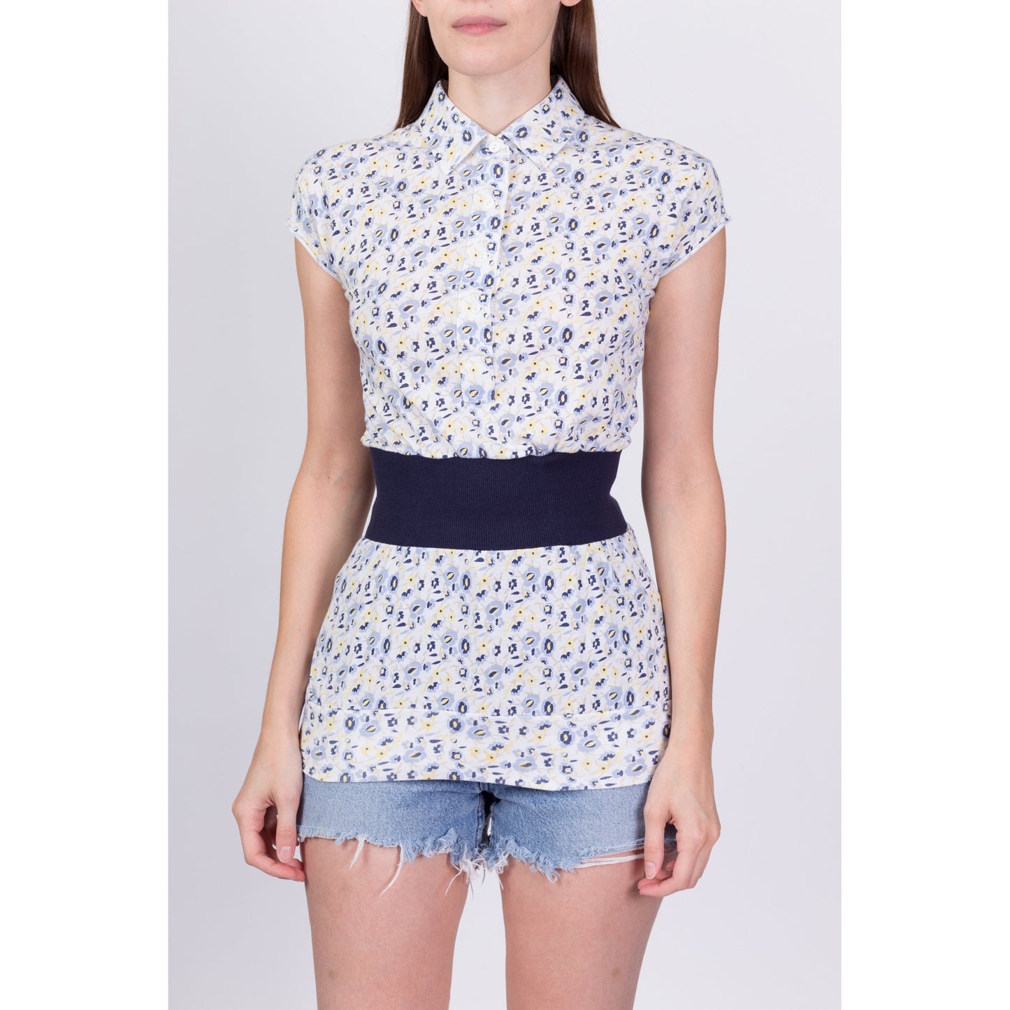 80s 90s Preppy Floral Polo Top - Extra Small 