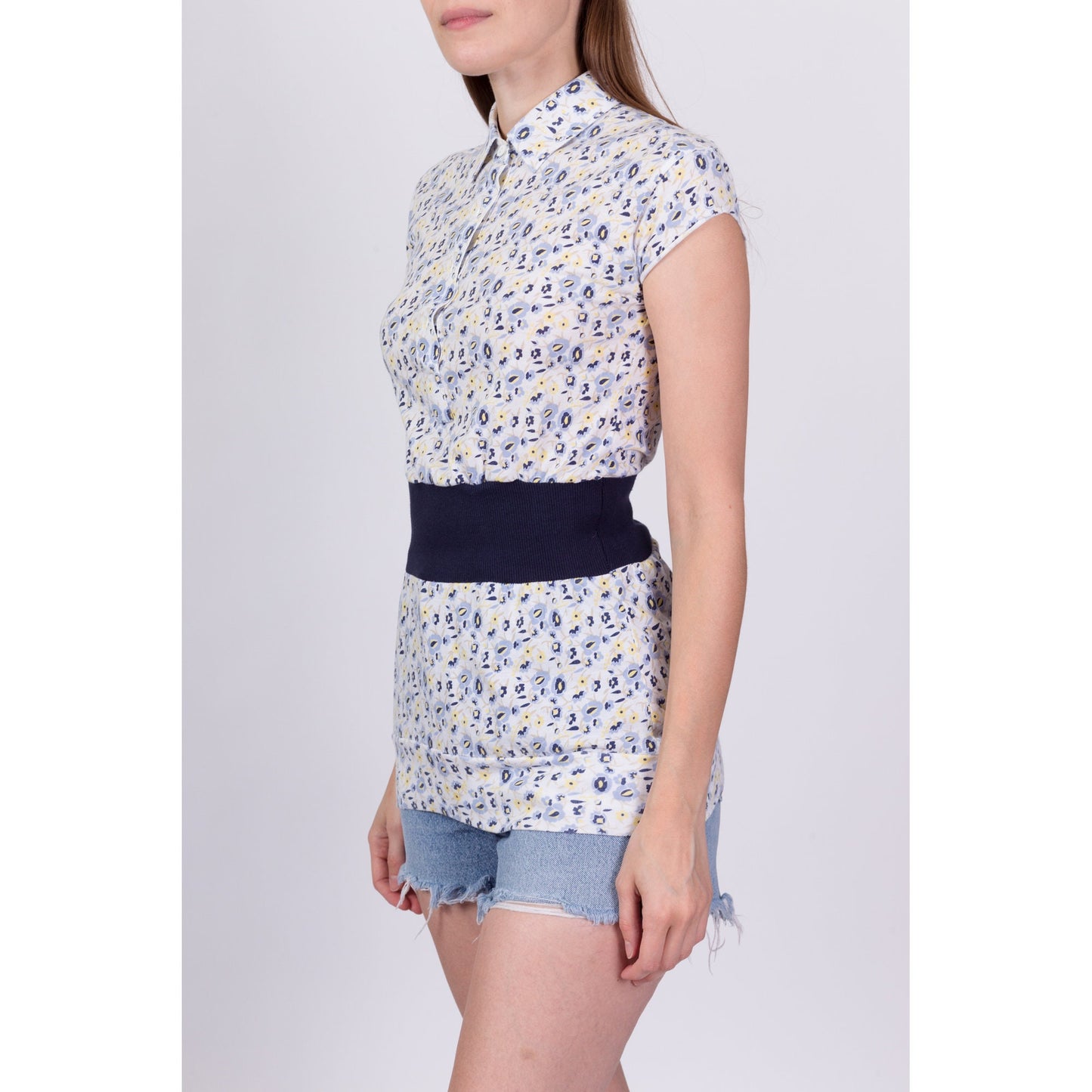 80s 90s Preppy Floral Polo Top - Extra Small 