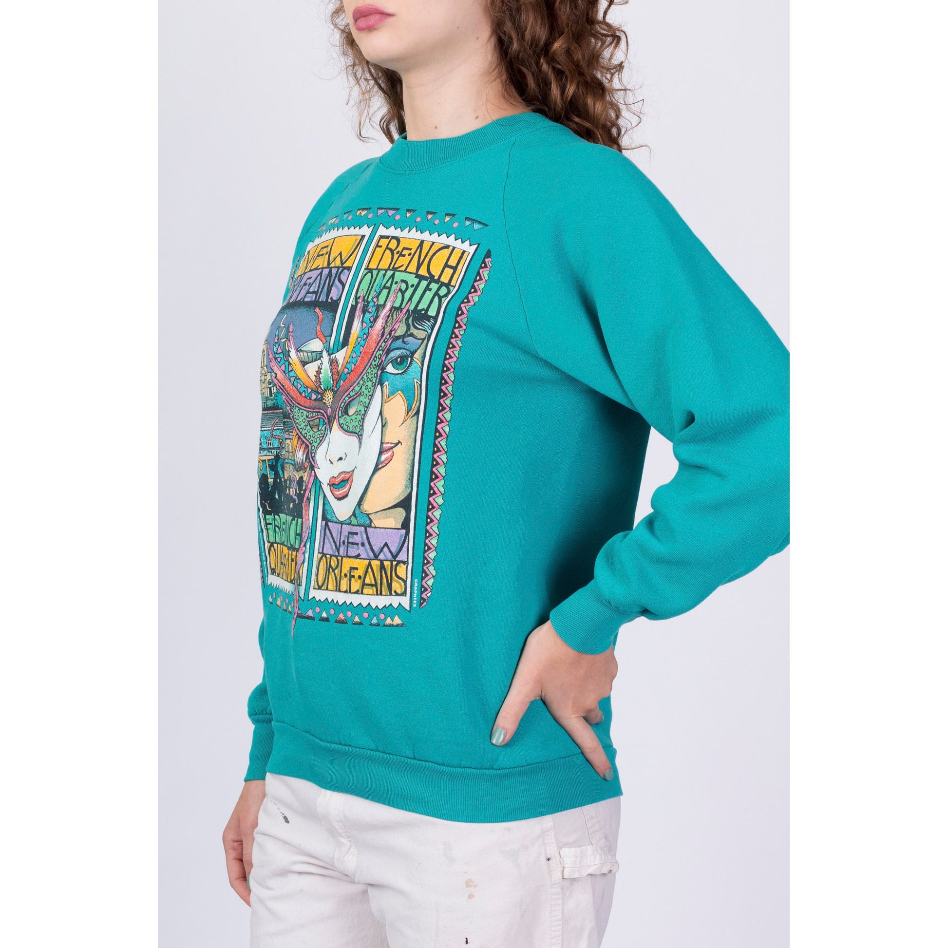 90s New Orleans French Quarter Masquerade Sweatshirt - Men's Small, Women's Medium 