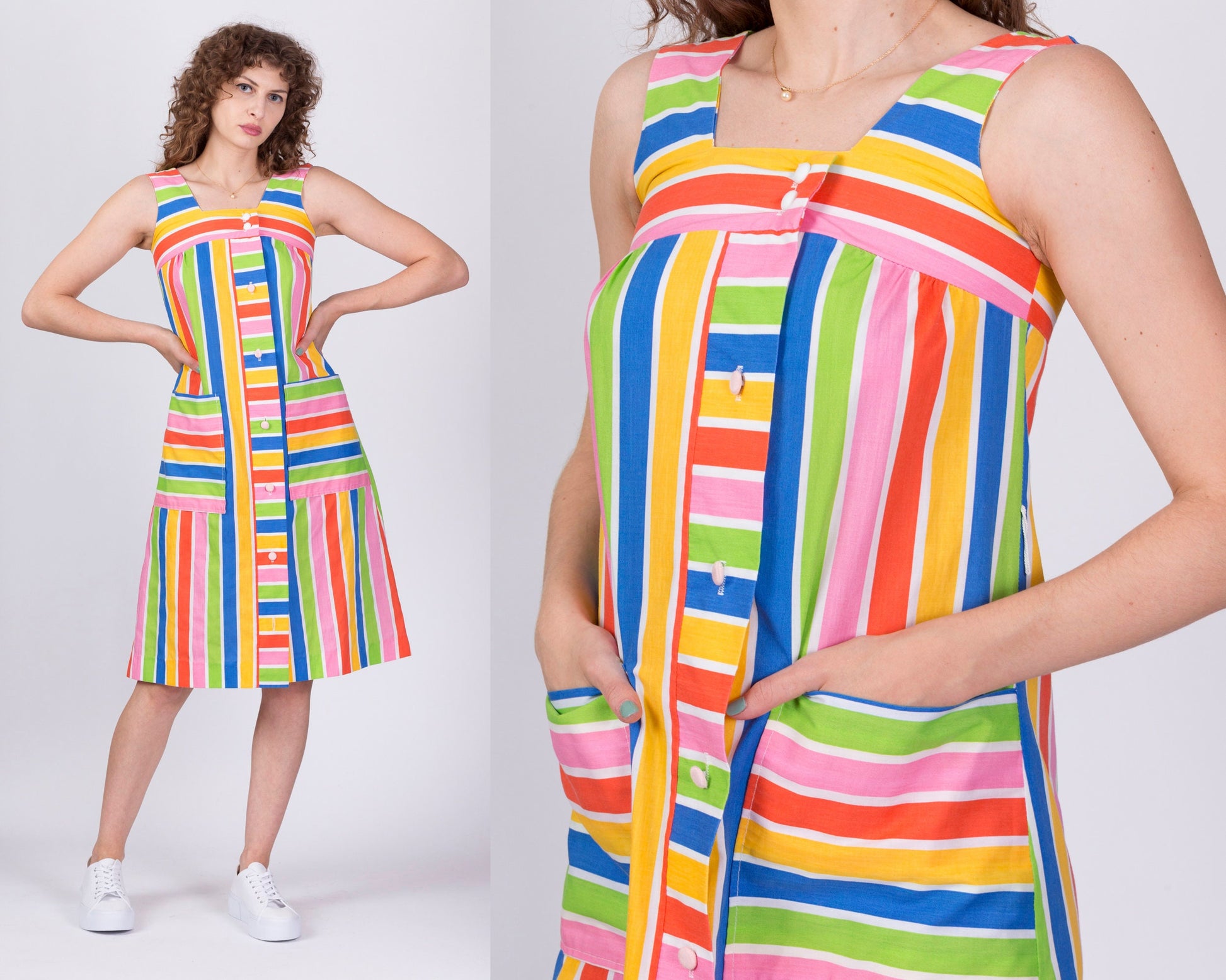 Vintage 70s Rainbow Striped Midi Dress - Petite XS 