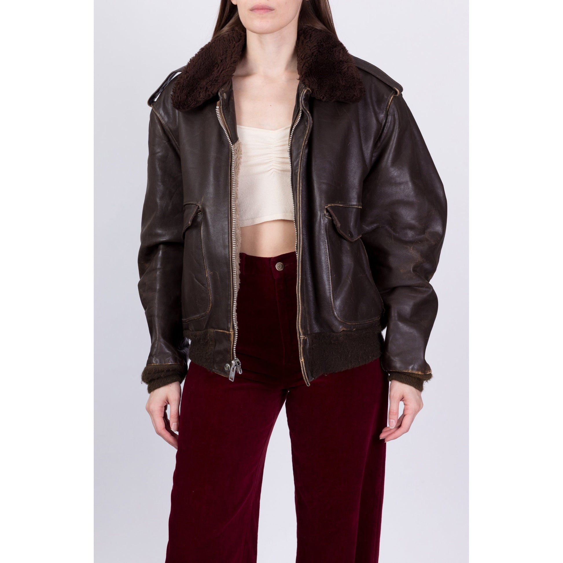 70s Schott G-1 Brown Leather Bomber Flight Jacket - Men's Large, Women's XL 