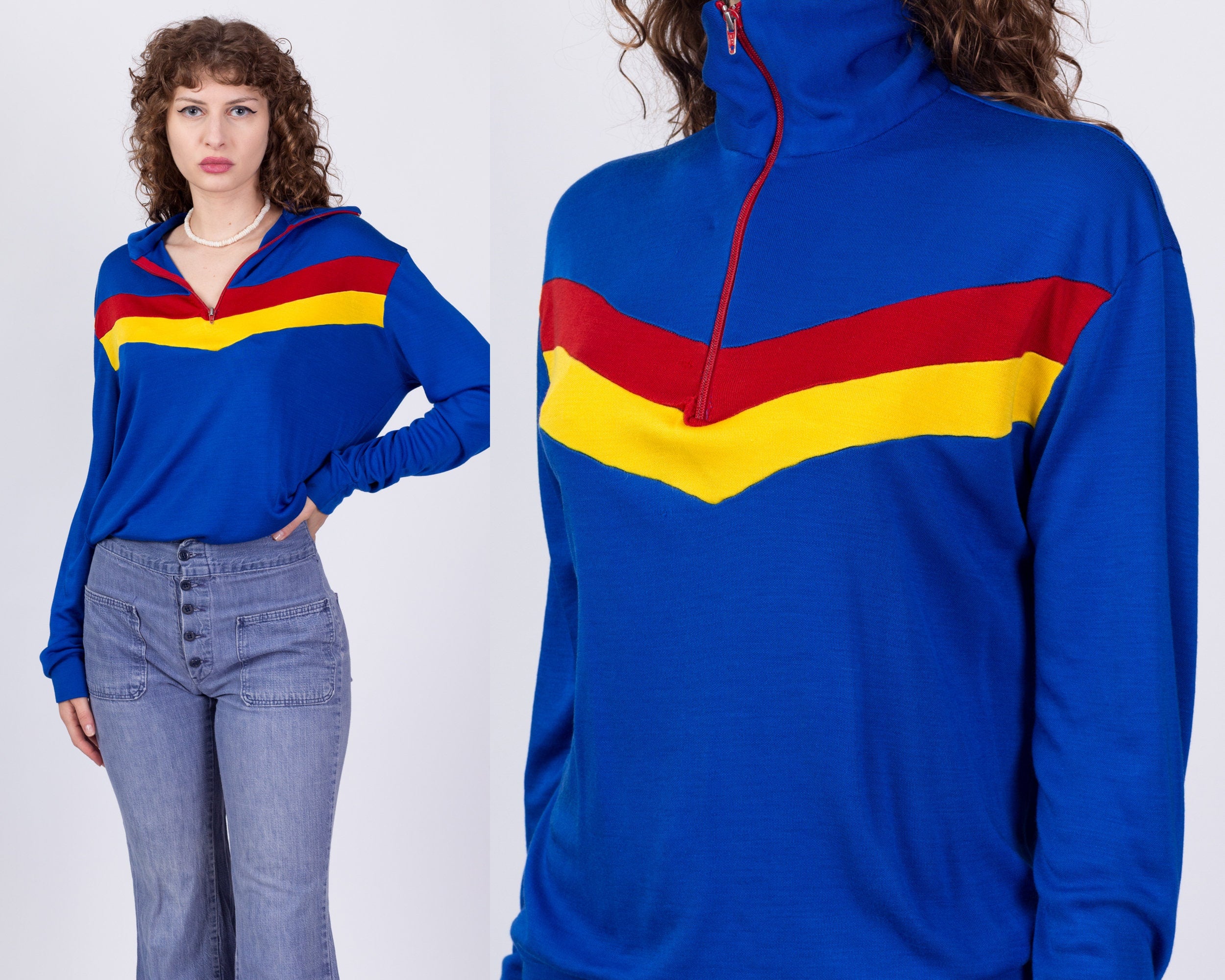 80s Color Block Quarter Zip Sweatshirt - Men's Large