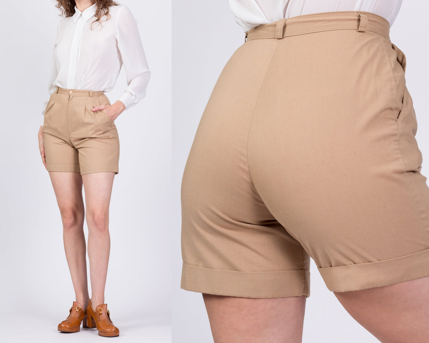 70s High Waist Khaki Shorts - Extra Small, 24" 